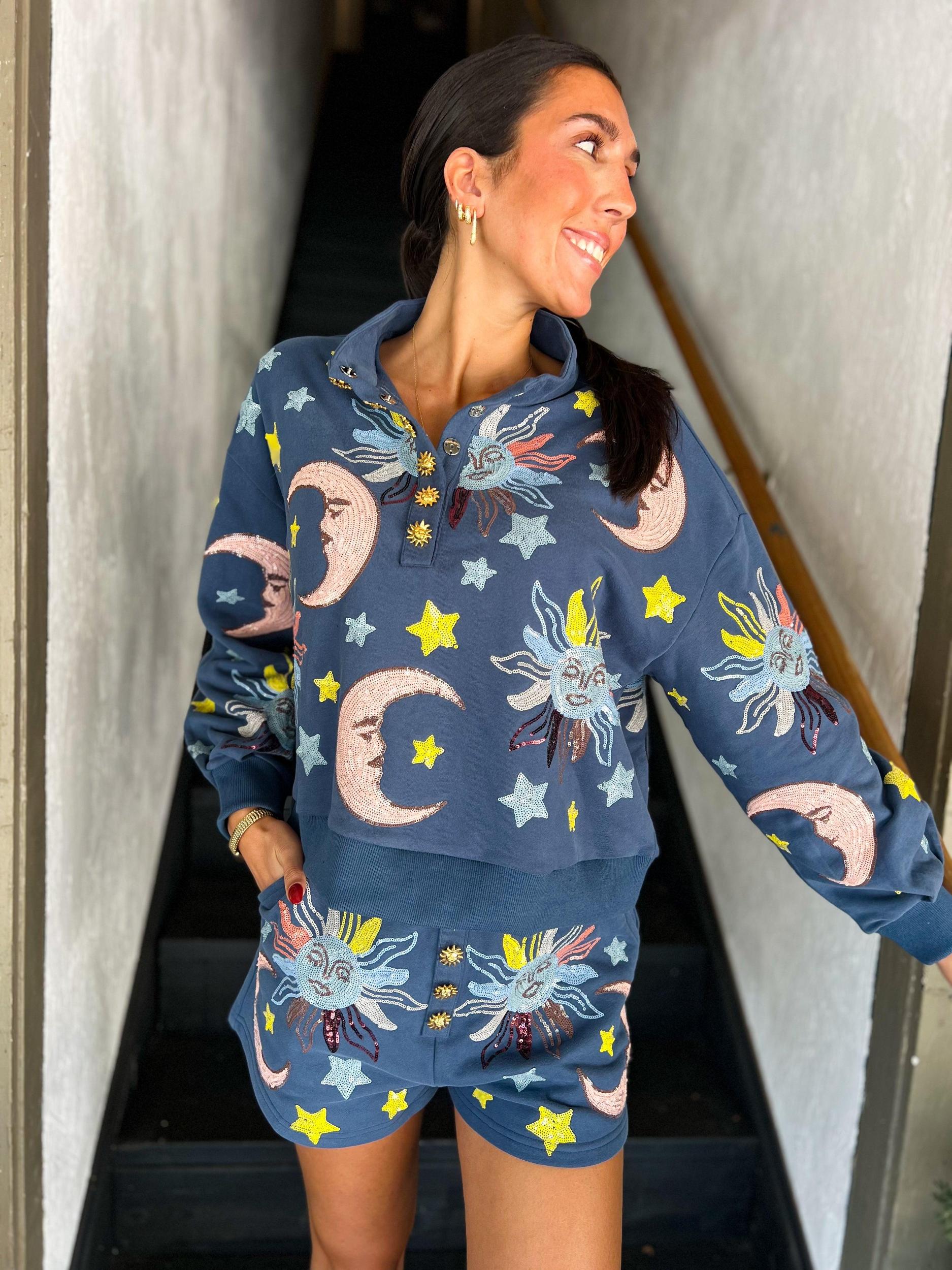 Midnight Blue Stars & Moon Henley Short Product Image