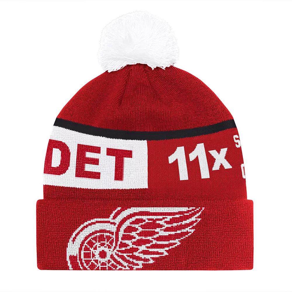Men's Starter Red Detroit Red Wings Chyron Commemorative Cuffed Knit Hat with Pom Product Image