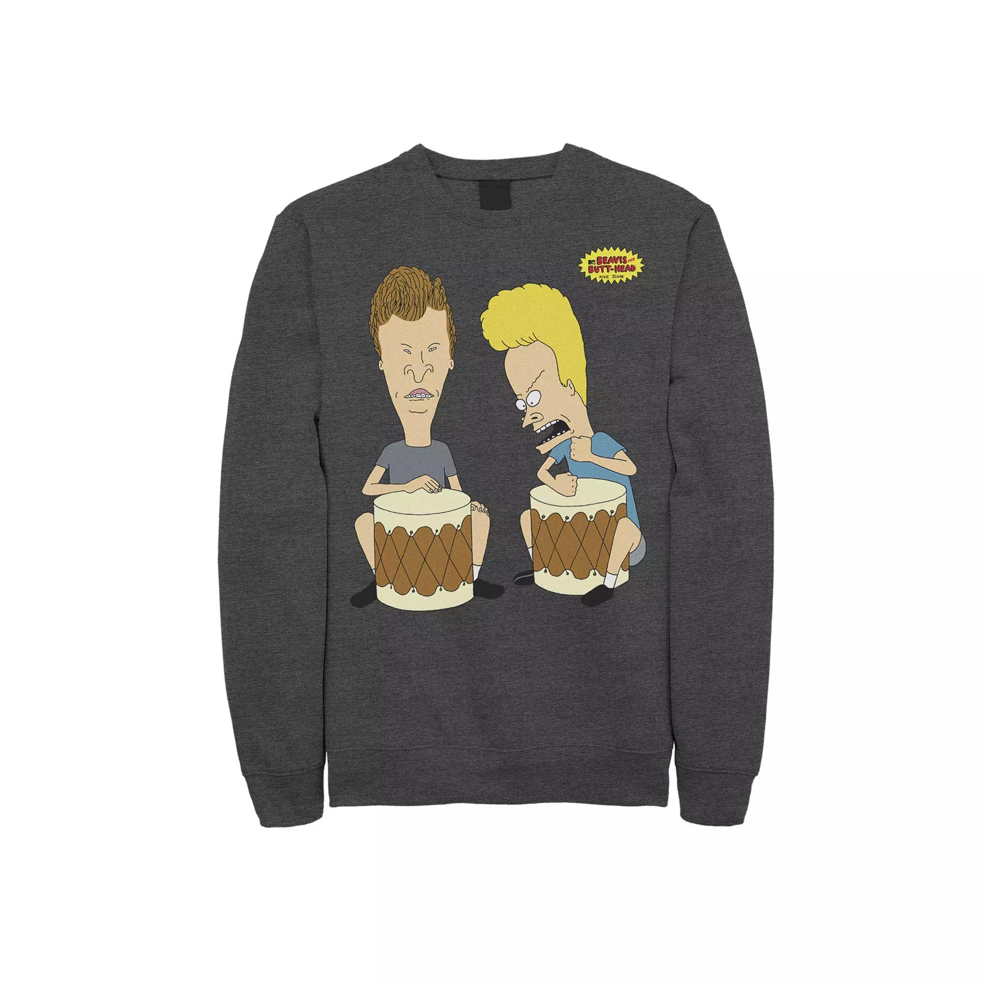 Men's Beavis & Butthead Playing Bongos Portrait Sweatshirt,  Product Image