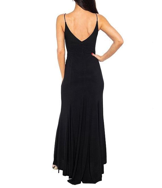 Jump V-Neck Sleeveless Side Slit Long Gown Product Image