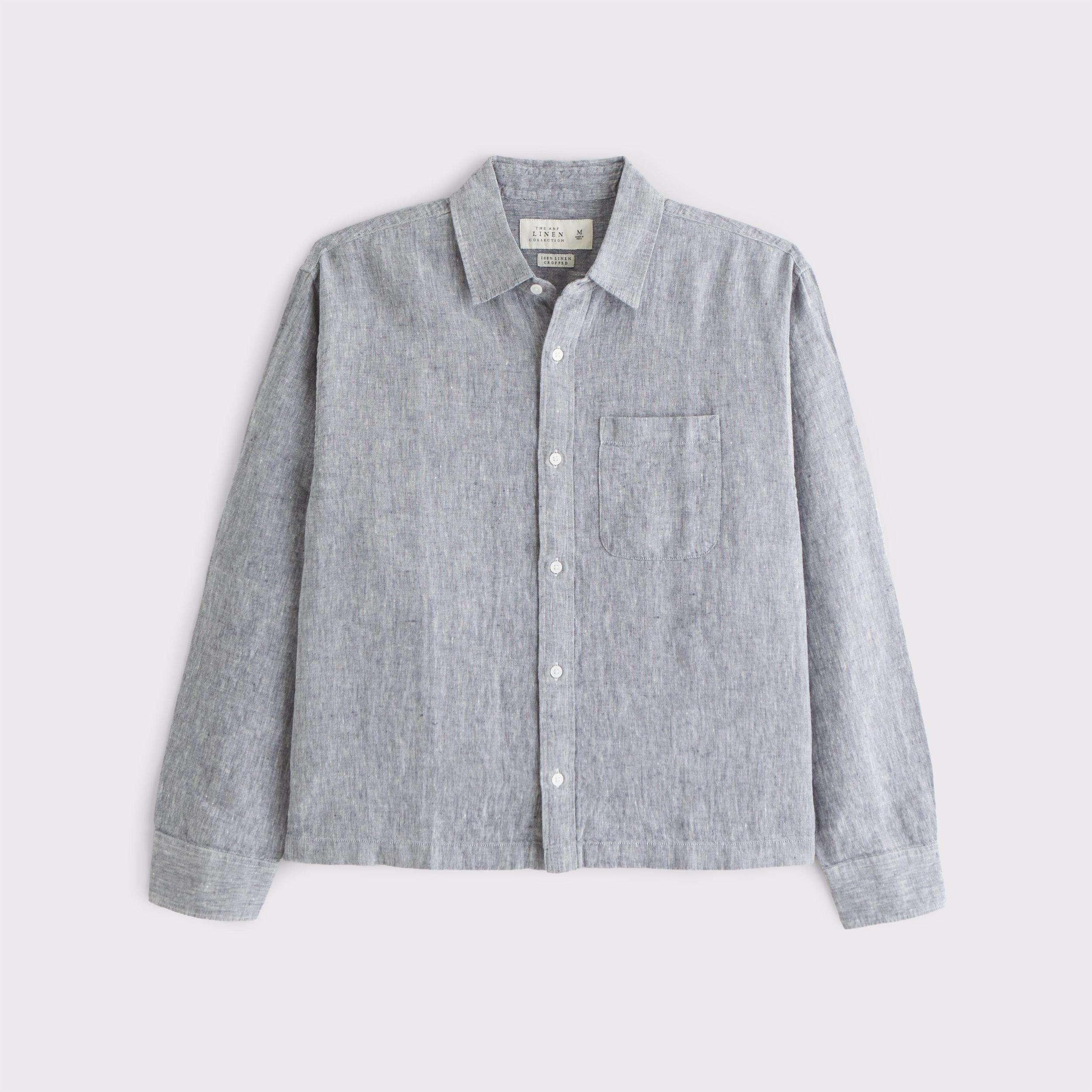 Cropped Linen Button-Up Shirt Product Image