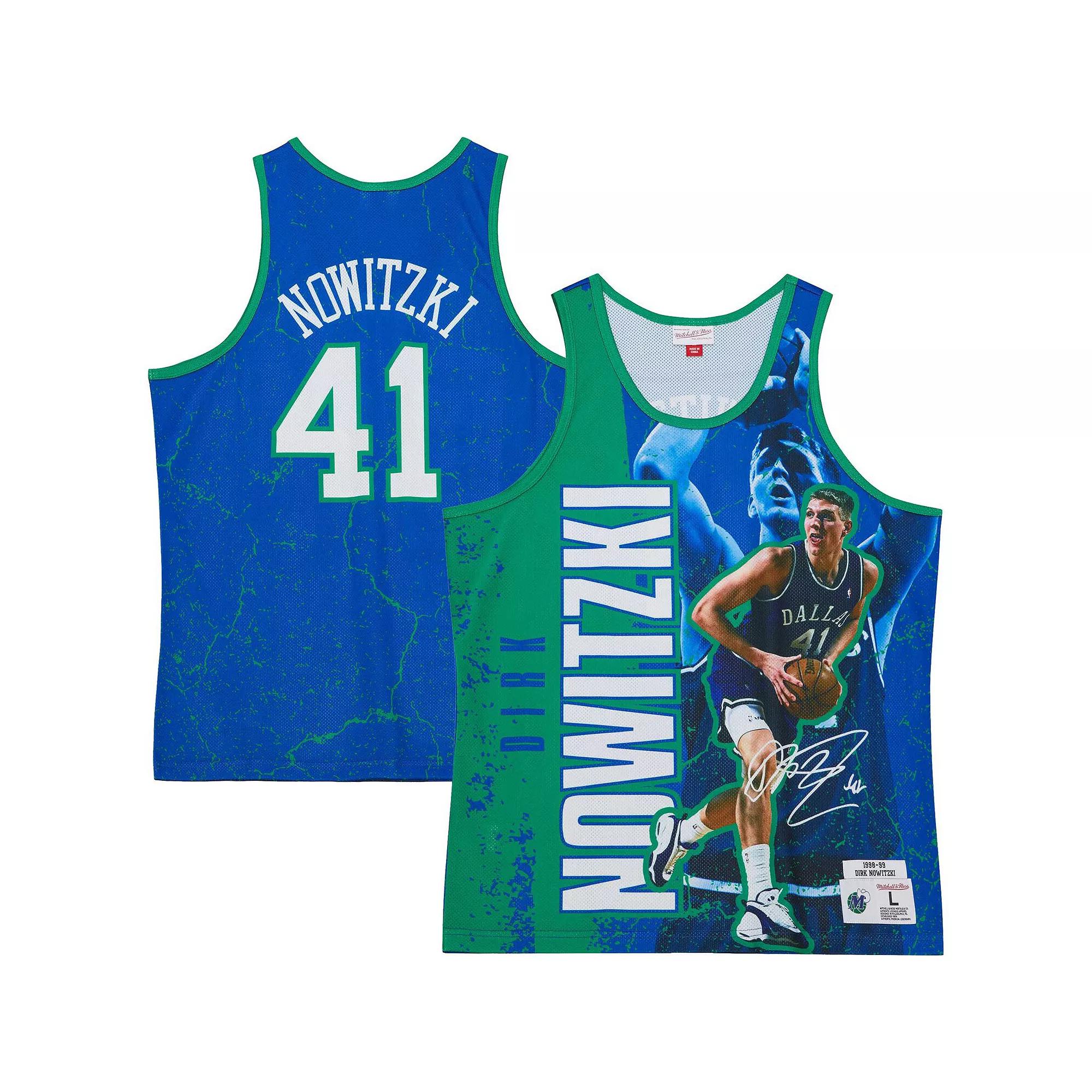 Men's Mitchell & Ness Dirk Nowitzki Blue Dallas Mavericks Hardwood Classics Player Burst Tank Top,  Product Image