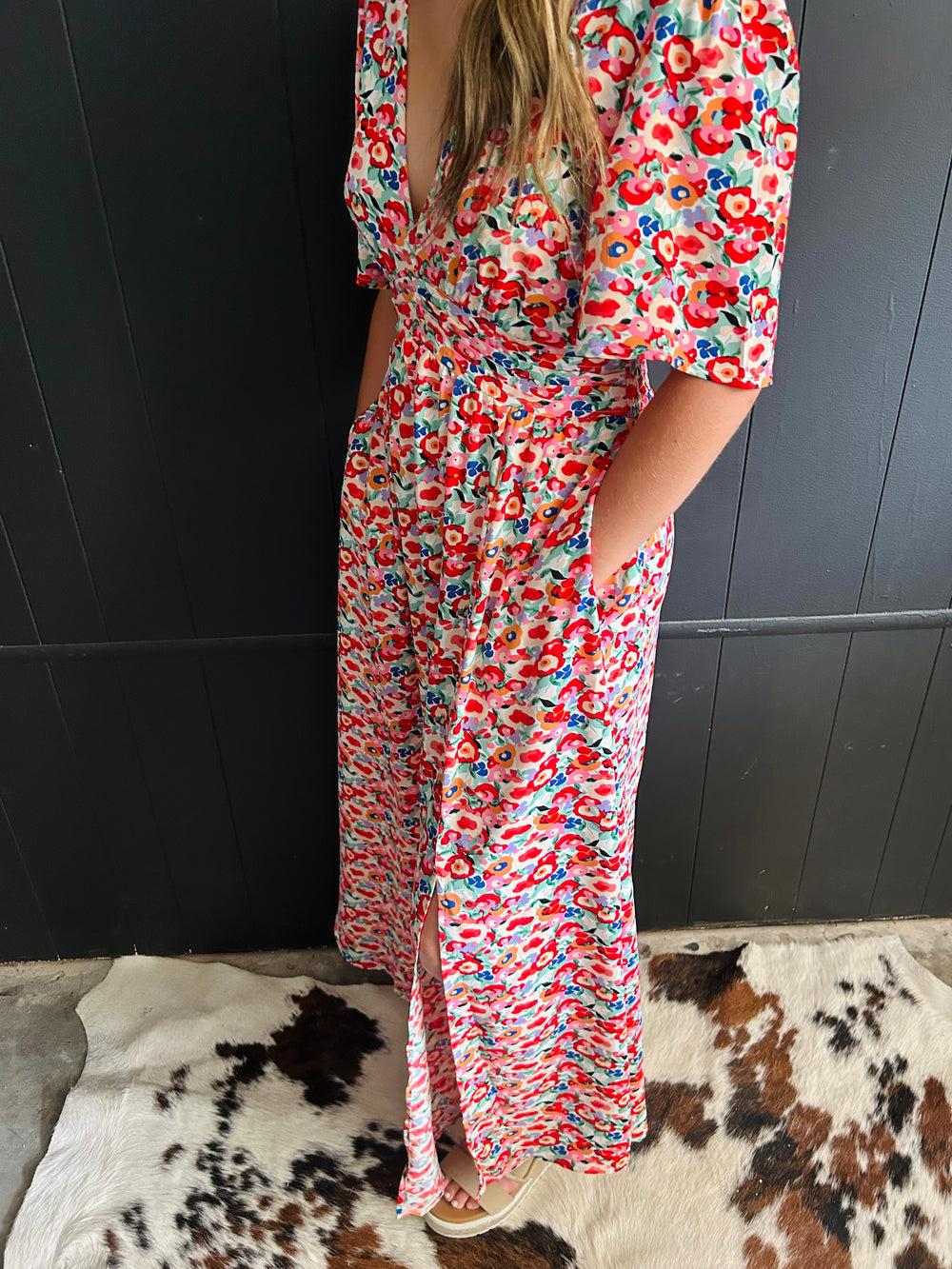 Floral Deep V- Neck Maxi Dress Product Image