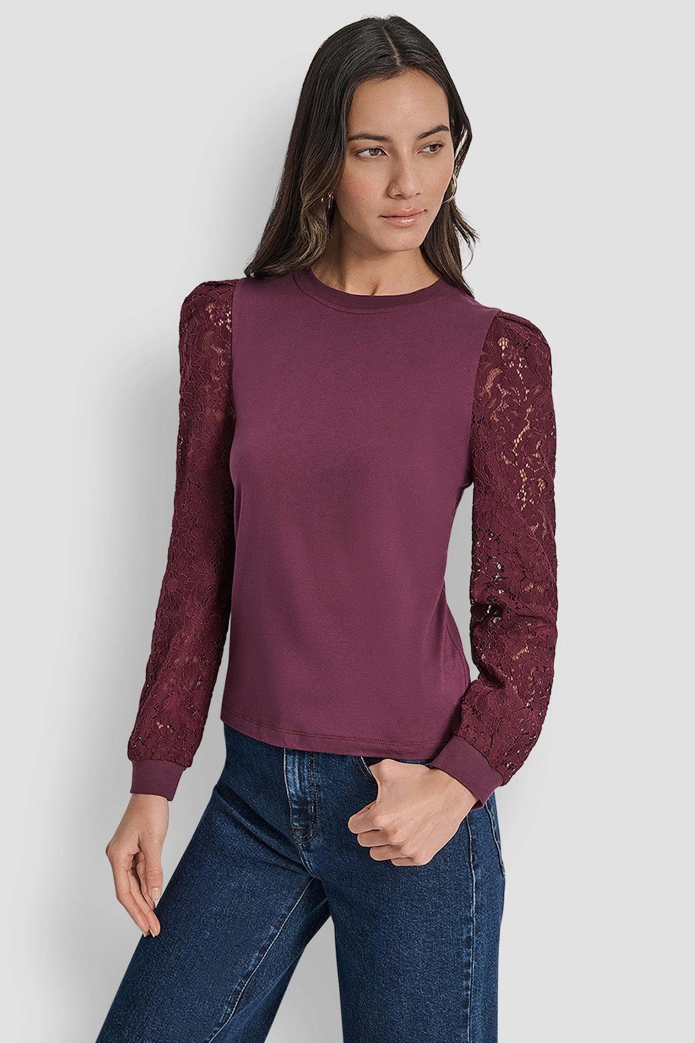 LACE PUFF LONG SLEEVE CREW NECK TEE Product Image