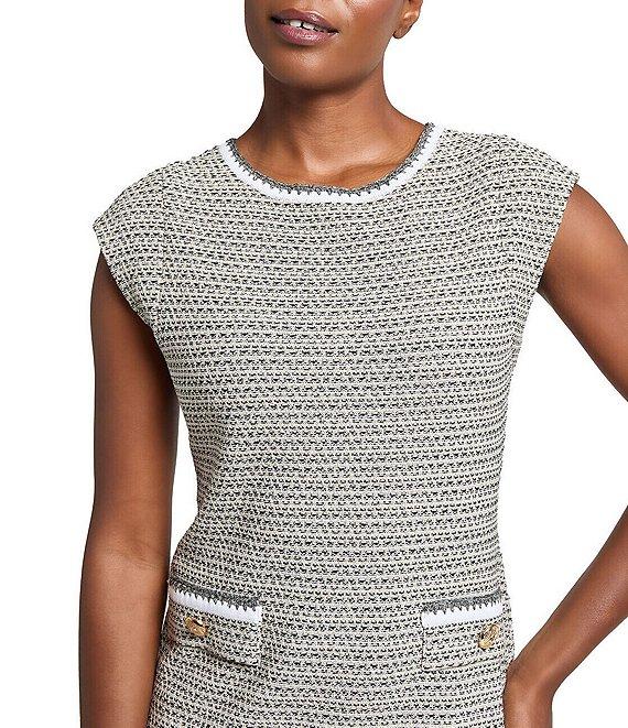 Ming Wang x Tanya Foster Tweed Knit Round Neck Cap Sleeve Sheath Dress Product Image