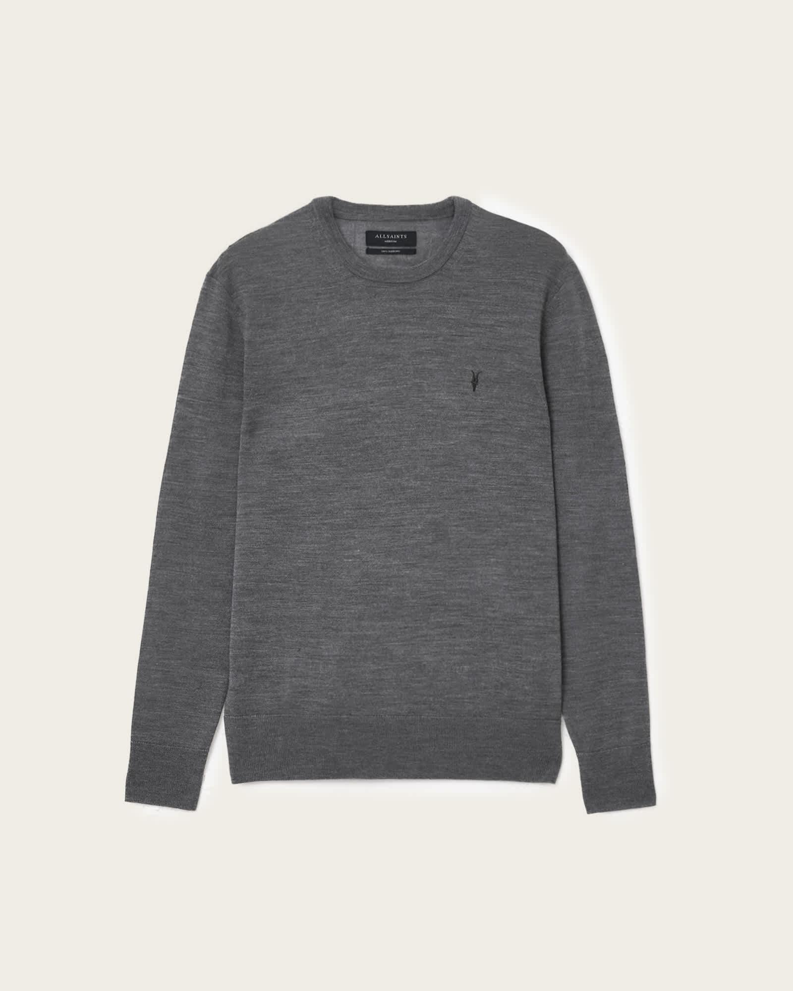 Mode Merino Crew Neck Ramskull Sweater MONUMENT GREY | ALLSAINTS US Product Image