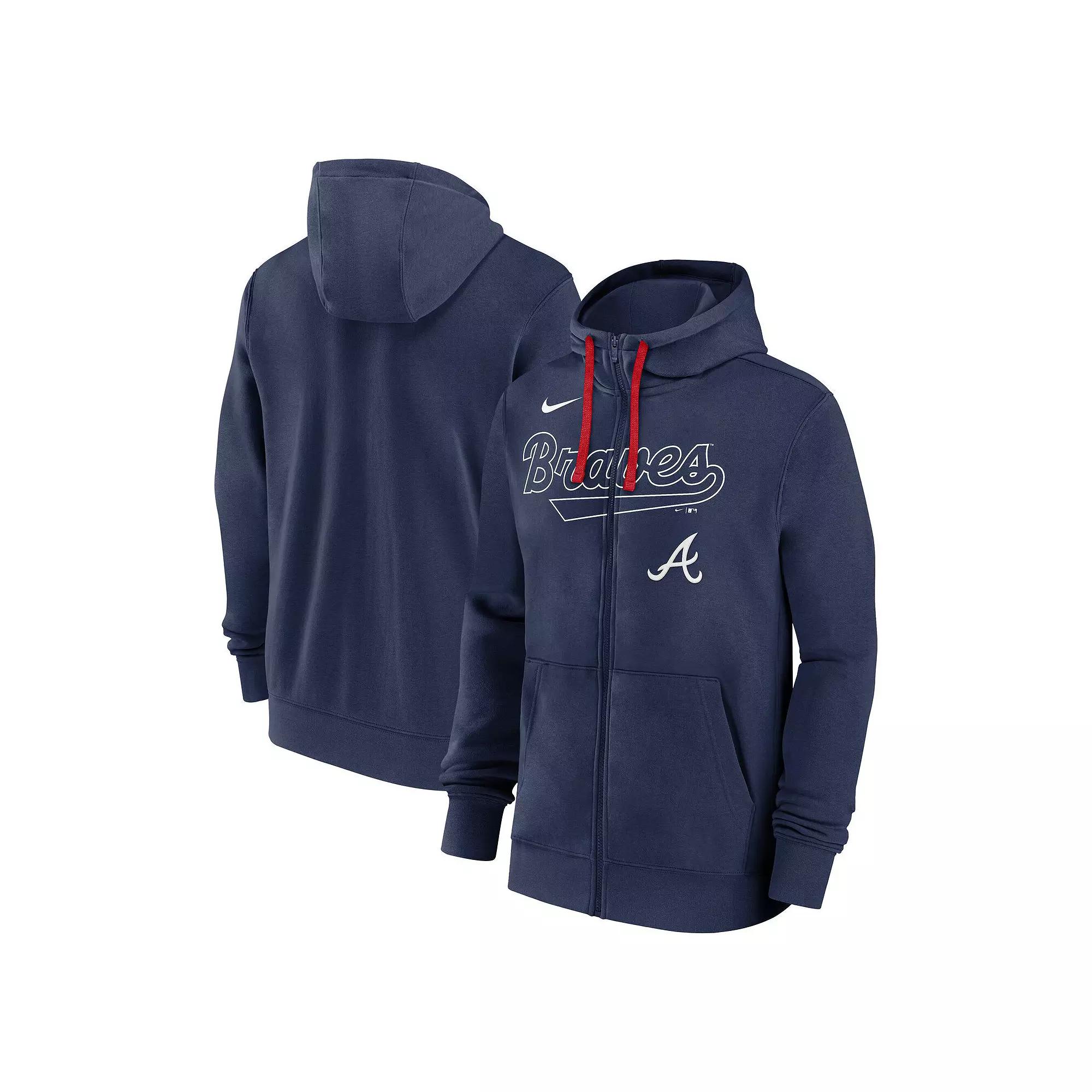 Men's Nike Navy Atlanta Braves Knockout Script Full-Zip Hoodie,  Product Image