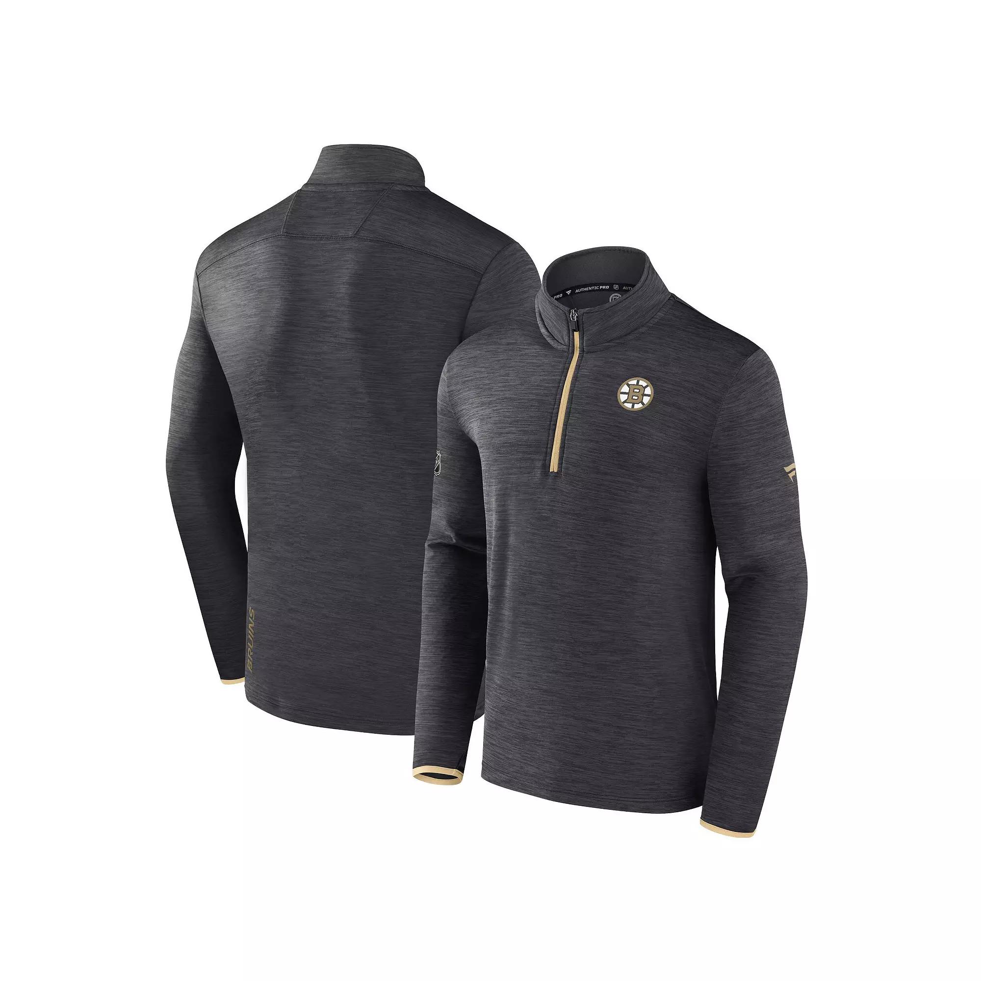 Men's Fanatics Heather Charcoal Boston Bruins Authentic Pro Quarter-Zip Pullover Top,  Product Image