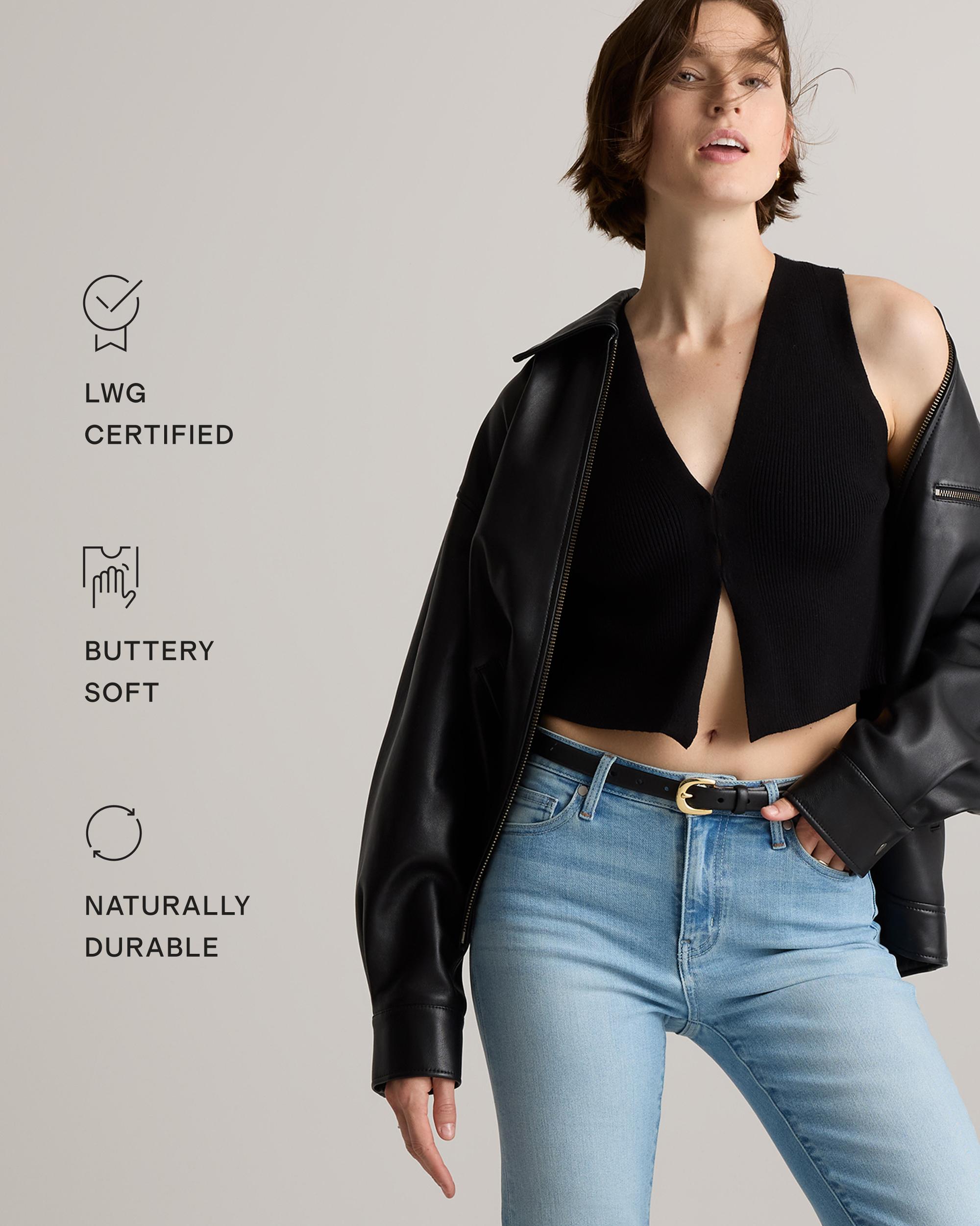 Quince | Women's Oversized Bomber Jacket Size XL, Leather Product Image