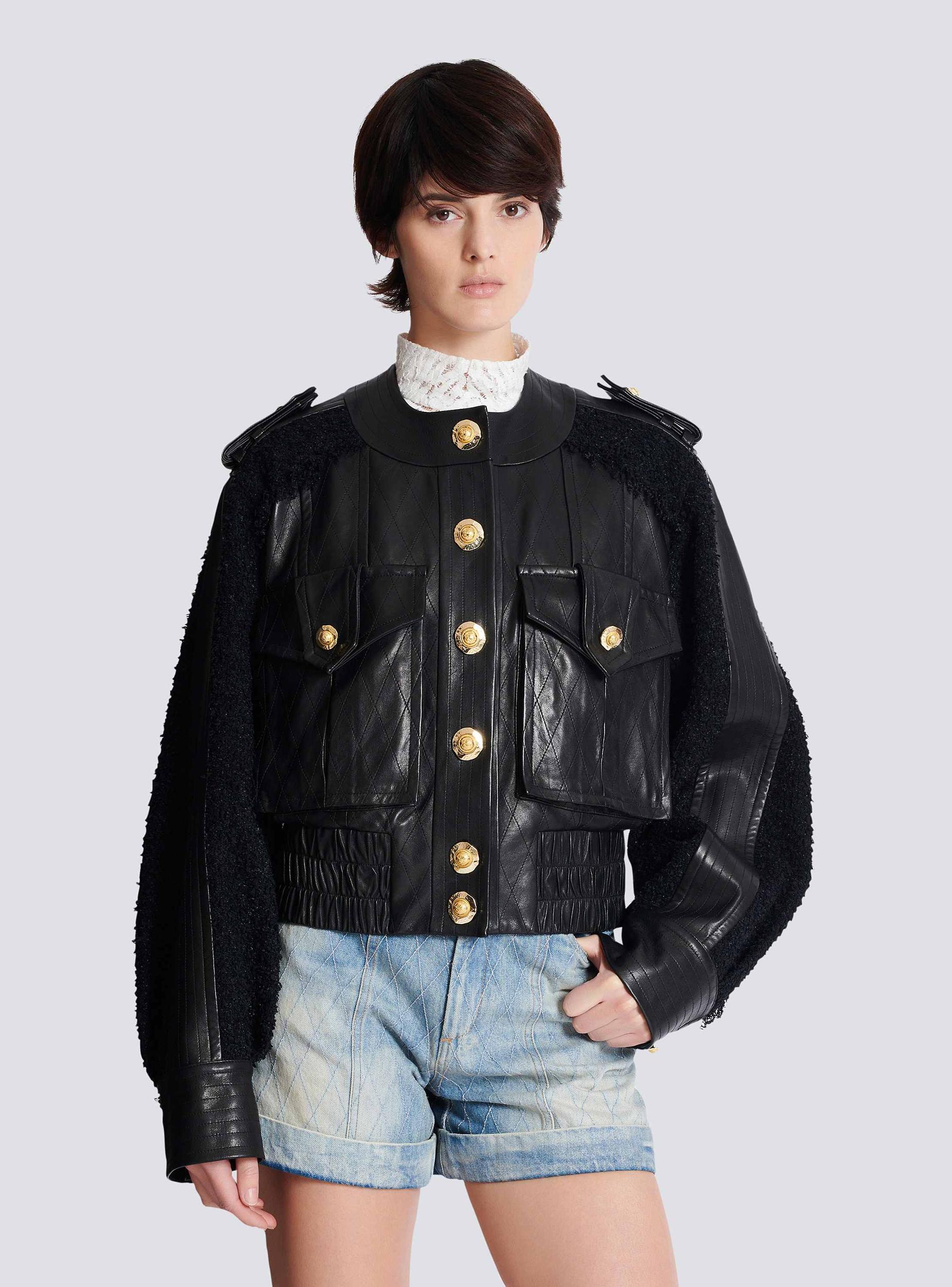 Tweed and leather bomber jacket Product Image