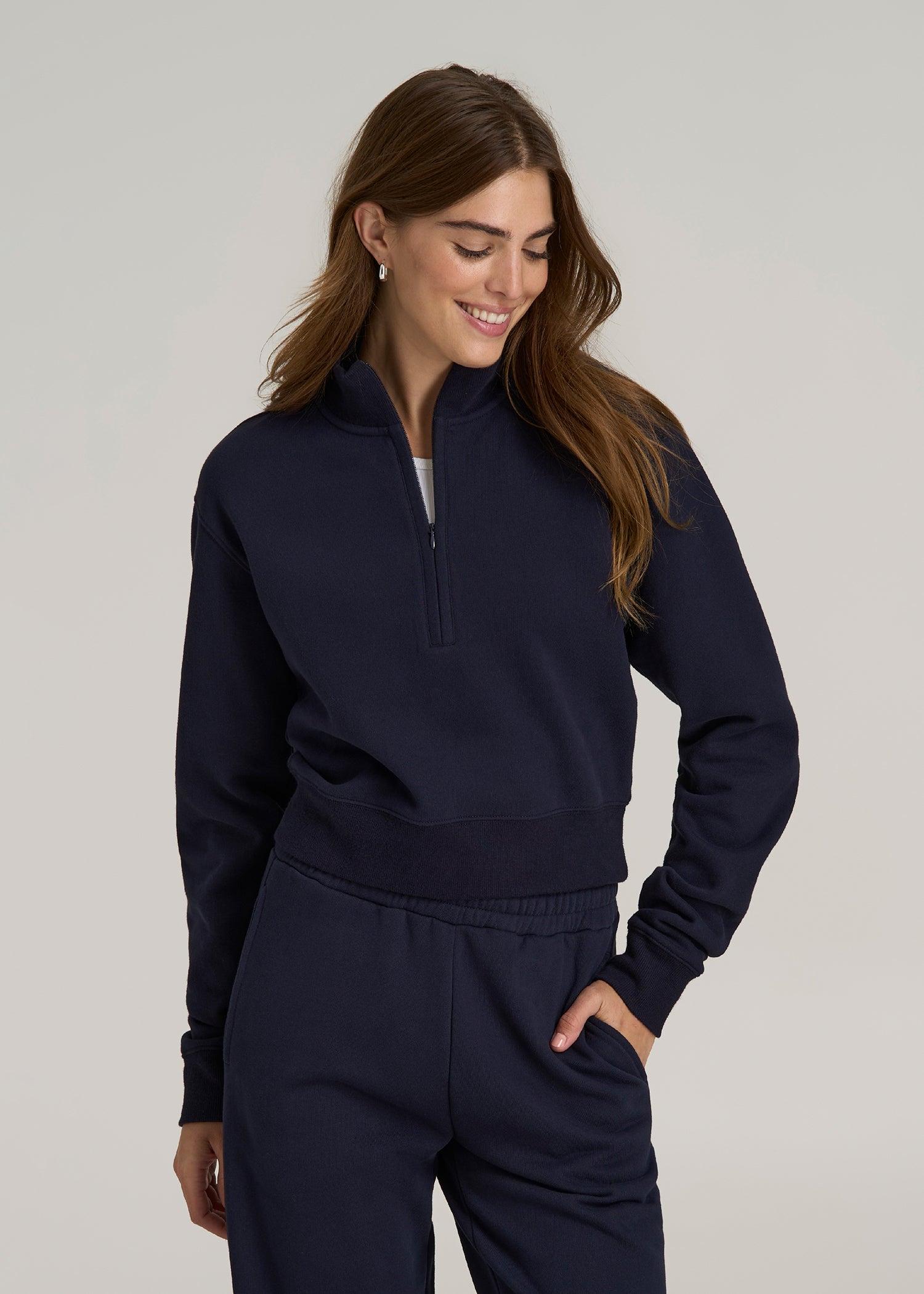 Wearever 2.0 Fleece Half-Zip Cropped Sweatshirt for Tall Women in Evening Blue Female Product Image
