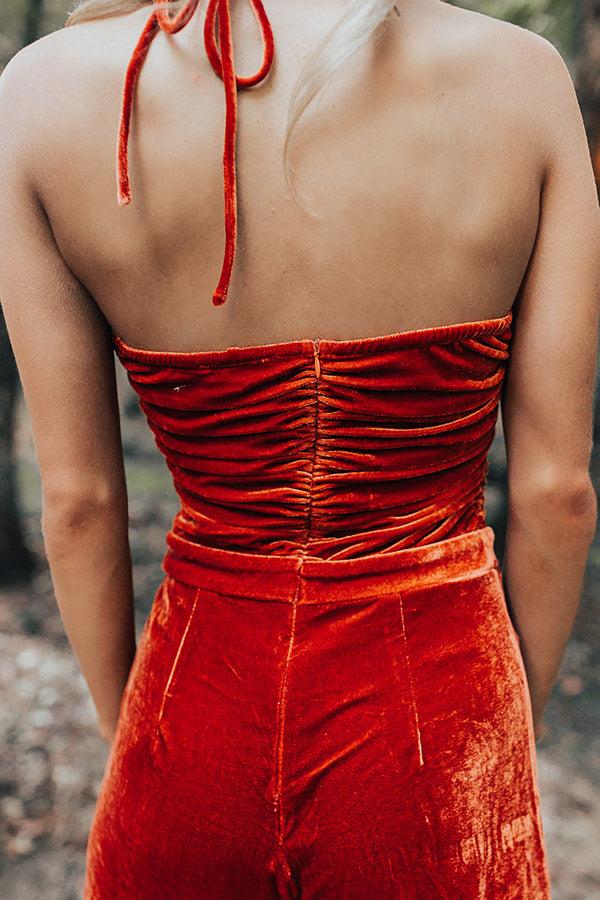 Fall Mixer Velvet Jumpsuit in Rust Product Image