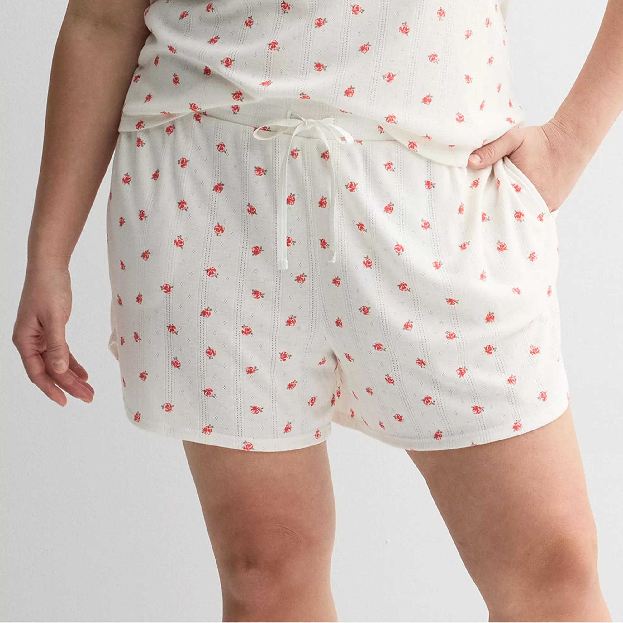 Plus Size Sonoma Goods For Life® Pointelle Sleep Shorts, Women's, Size: 1XL, Ivory Floral Product Image