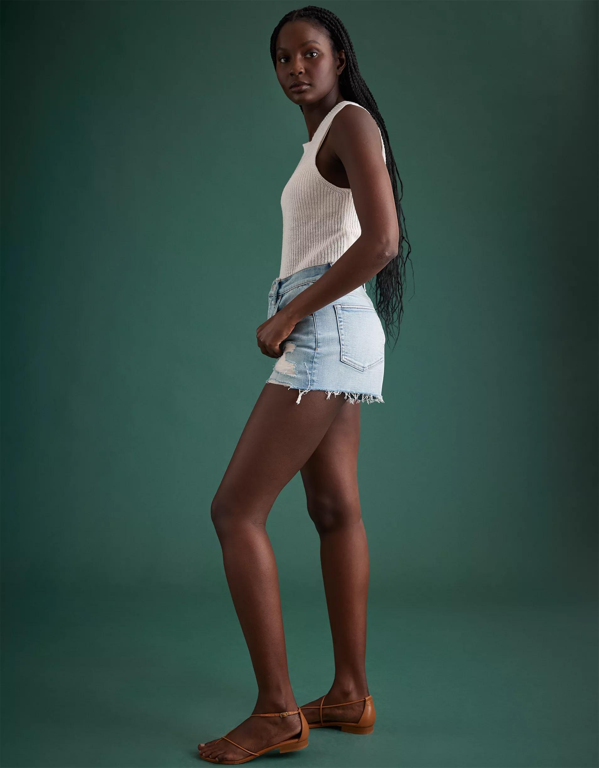 AE77 Premium High-Waisted Cut-Off Denim Short Product Image