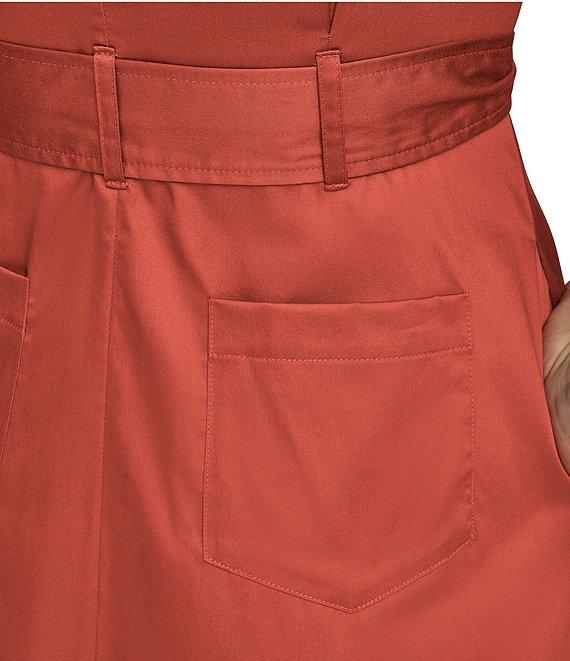 Donna Karan Cotton Sateen Collared Neck Short Sleeve Tie Sash Belt Midi Shirt Dress Product Image