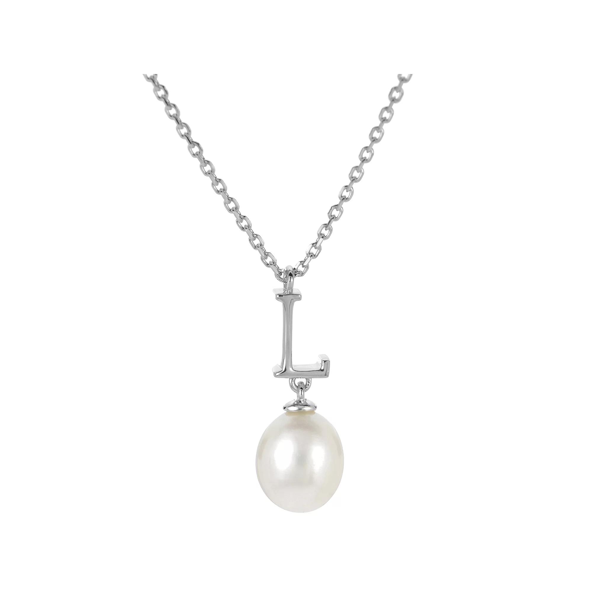 PearLustre by Imperial Sterling Silver Freshwater Cultured Pearl Initial Pendant Necklace, Women's,  Product Image