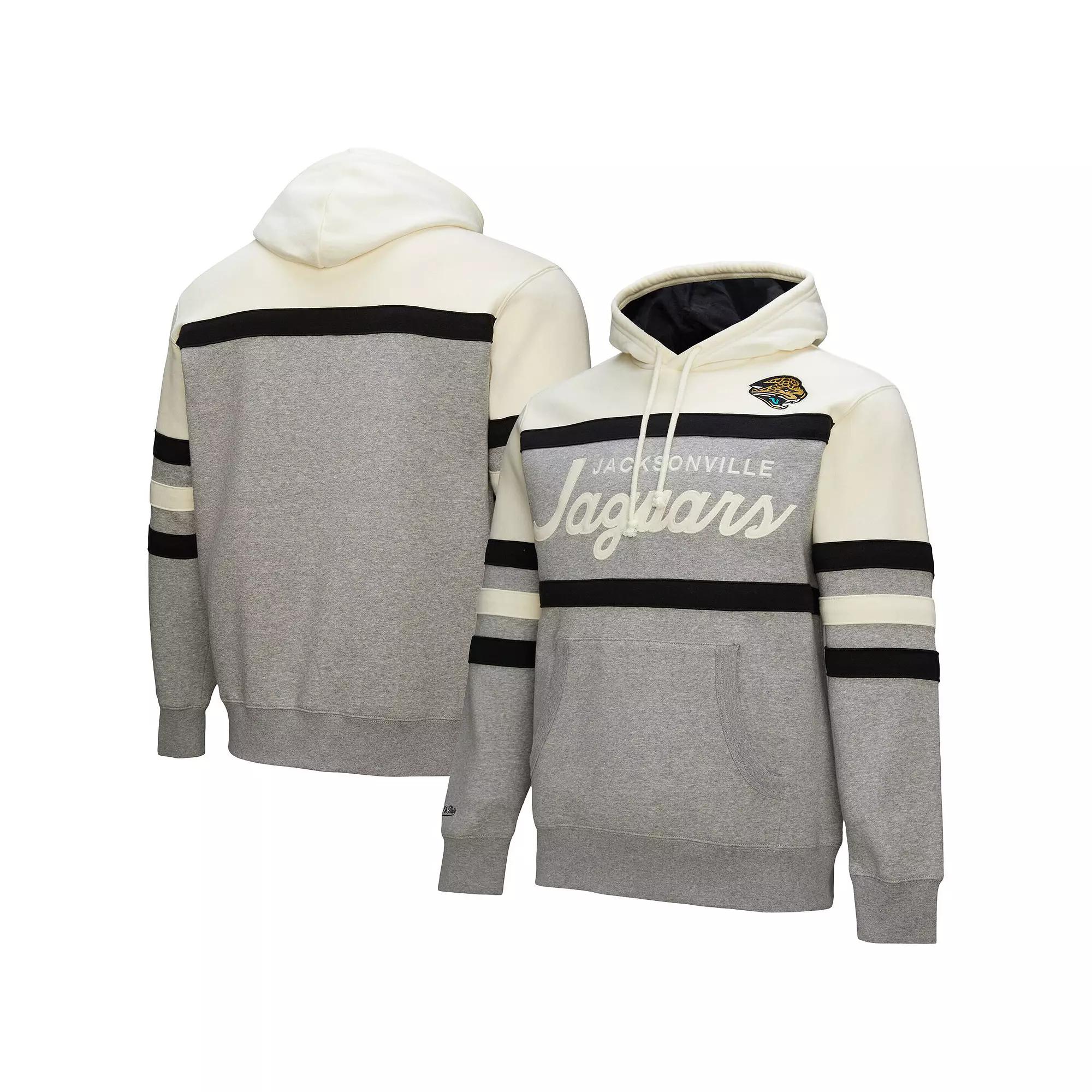 Men's Mitchell & Ness Heather Gray Jacksonville Jaguars Head Coach Vintage Logo Pullover Hoodie,  Product Image