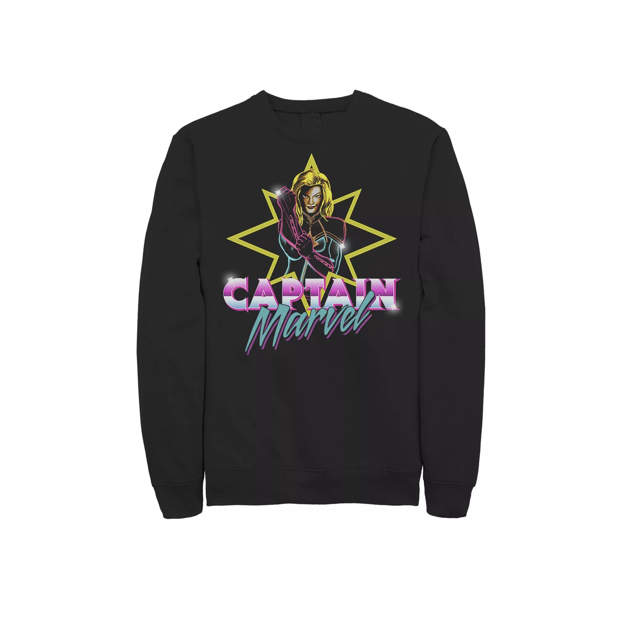 Men's Marvel Captain Marvel 80's Style Retro Neon Poster Logo Sweatshirt,  Product Image