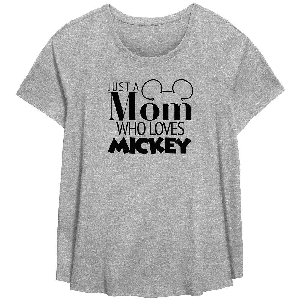 Disney Mickey Mouse Plus Size Just A Mom Who Loves Mickey Scoop Hem Flowy Graphic Tee, Women's, Size: 3XL, Grey Gray Product Image