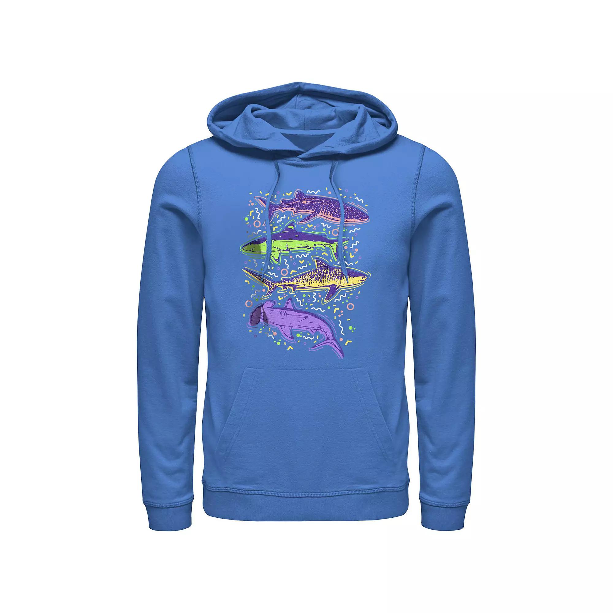 Men's Colorful Sharks And Doodles Graphic Hoodie,  Product Image