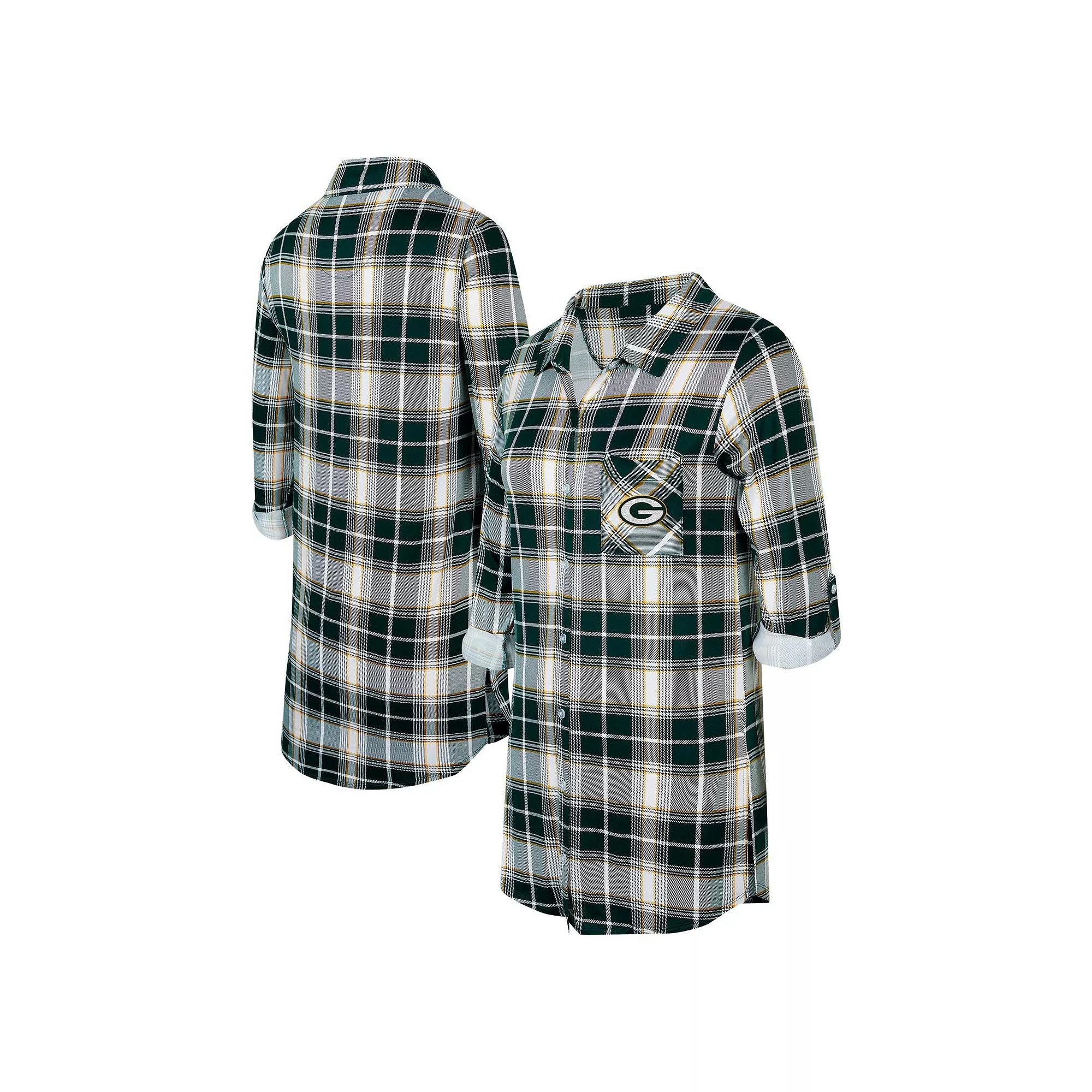 Women's Concepts Sport Green Green Bay Packers Ashford Plaid Knit Nightshirt, Size: 2XL Product Image