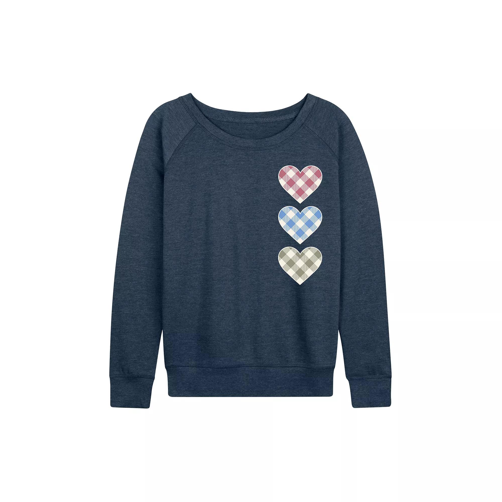 Women's Gingham Hearts French Terry Long Sleeve Tee,  Product Image