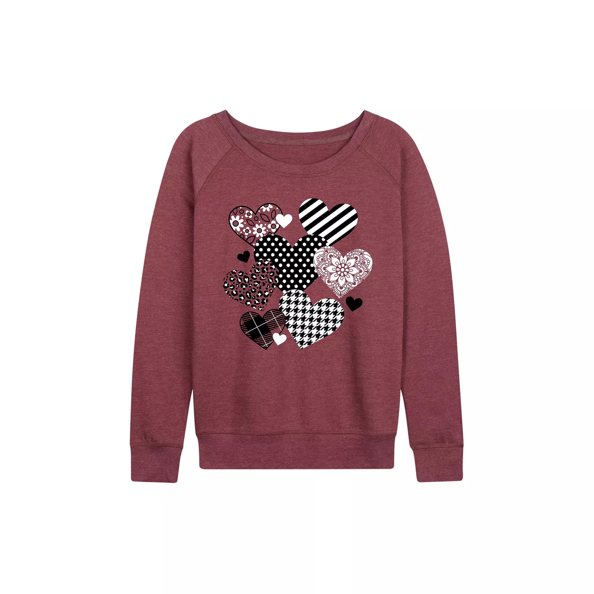 Women's Patterned Hearts French Terry Long Sleeve Tee,  Product Image