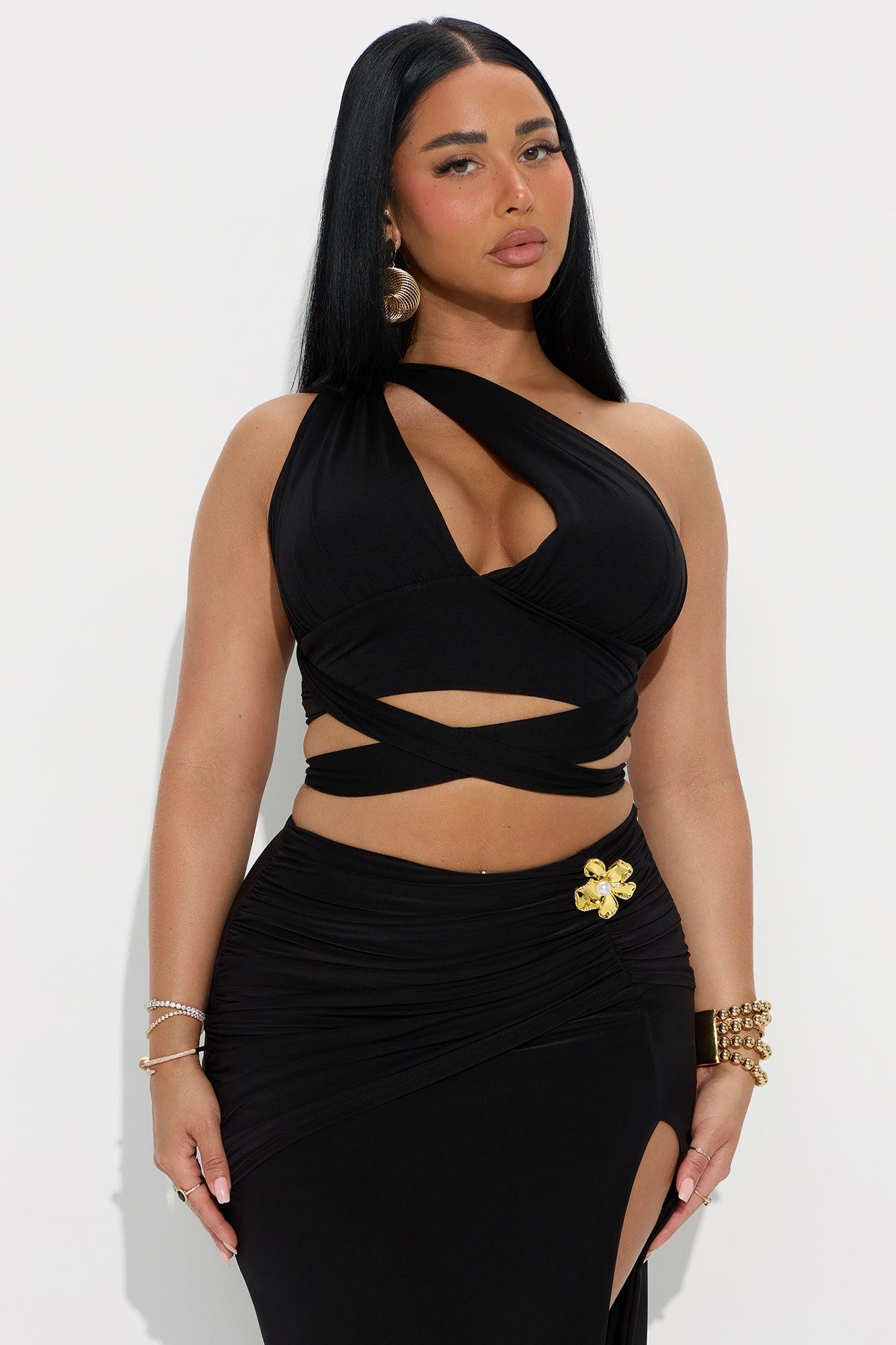 Different Direction One Shoulder Cut Out Top - Black Female Product Image