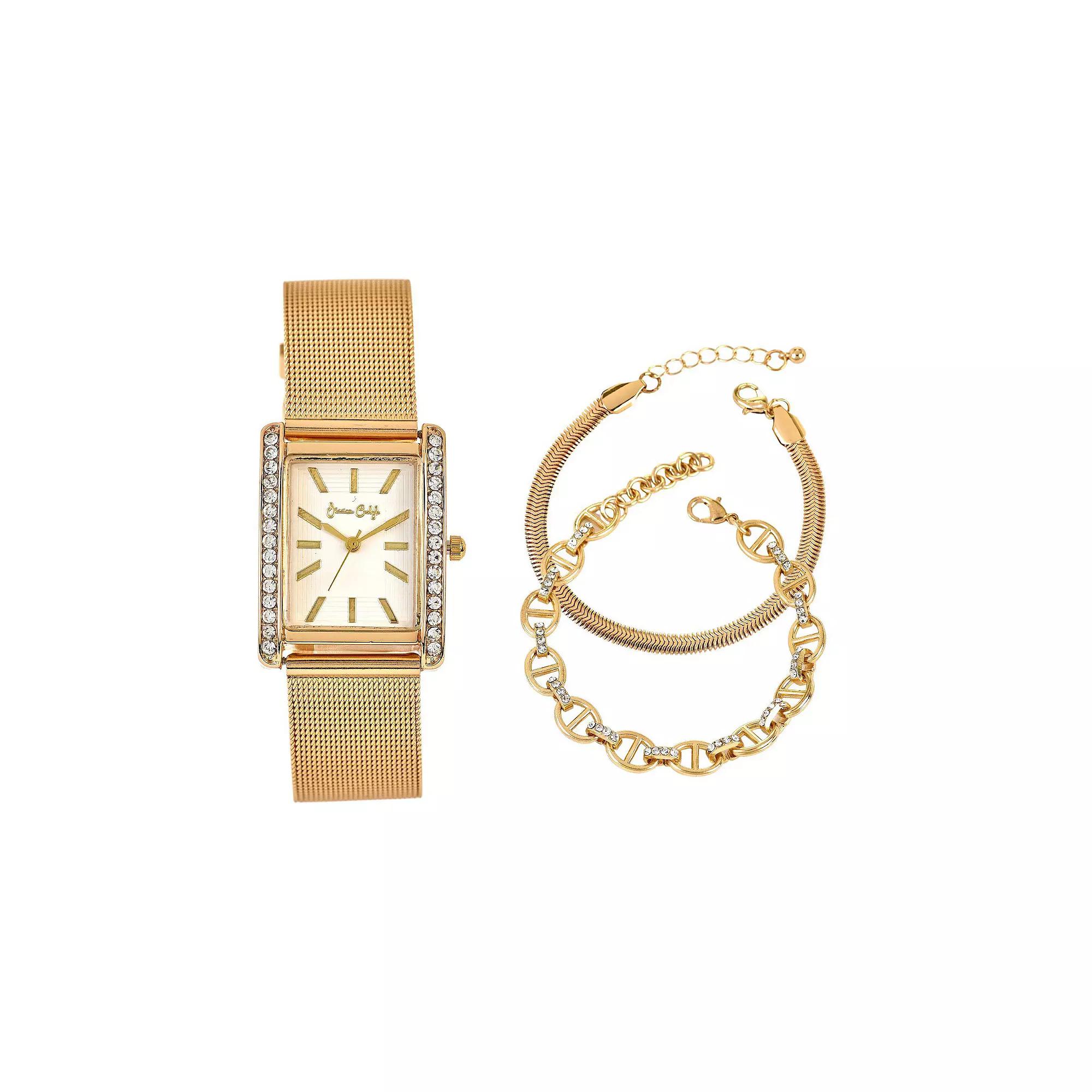 Jessica Carlyle Gold Tone Metal Analog Watch & Bracelet Set, Women's, Size: 23 mm, White Product Image