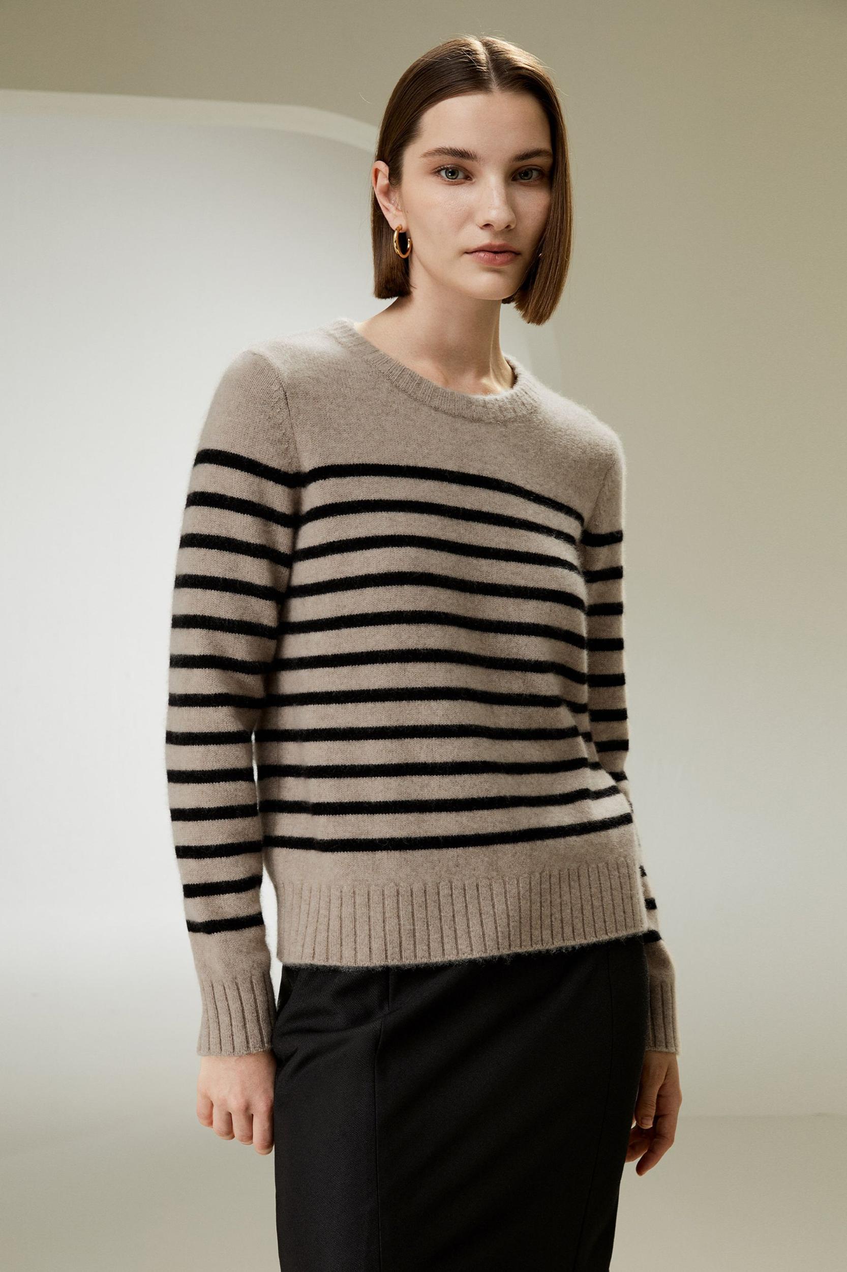 Striped Round Collar Cashmere Sweater Product Image