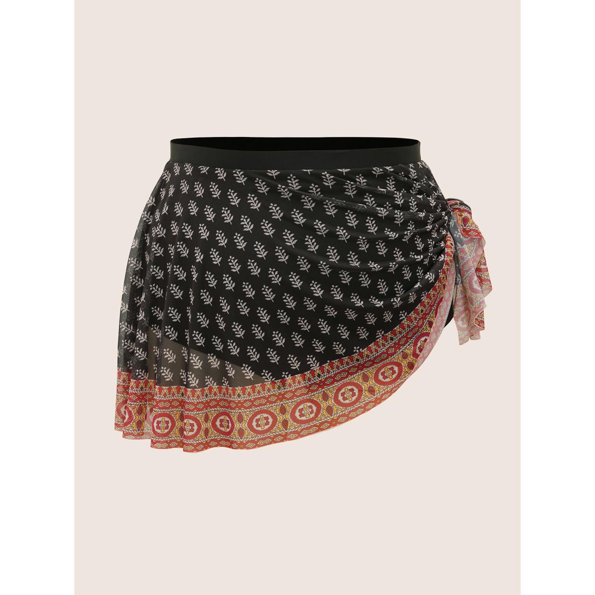 Plus Size Bandana Tie Knot Slit Hem Swim Bottom Women's Swimwear Black Beach Tie knot High stretch Bodycon High Rise Curve Swim Bottoms BloomChic 30/6X Product Image