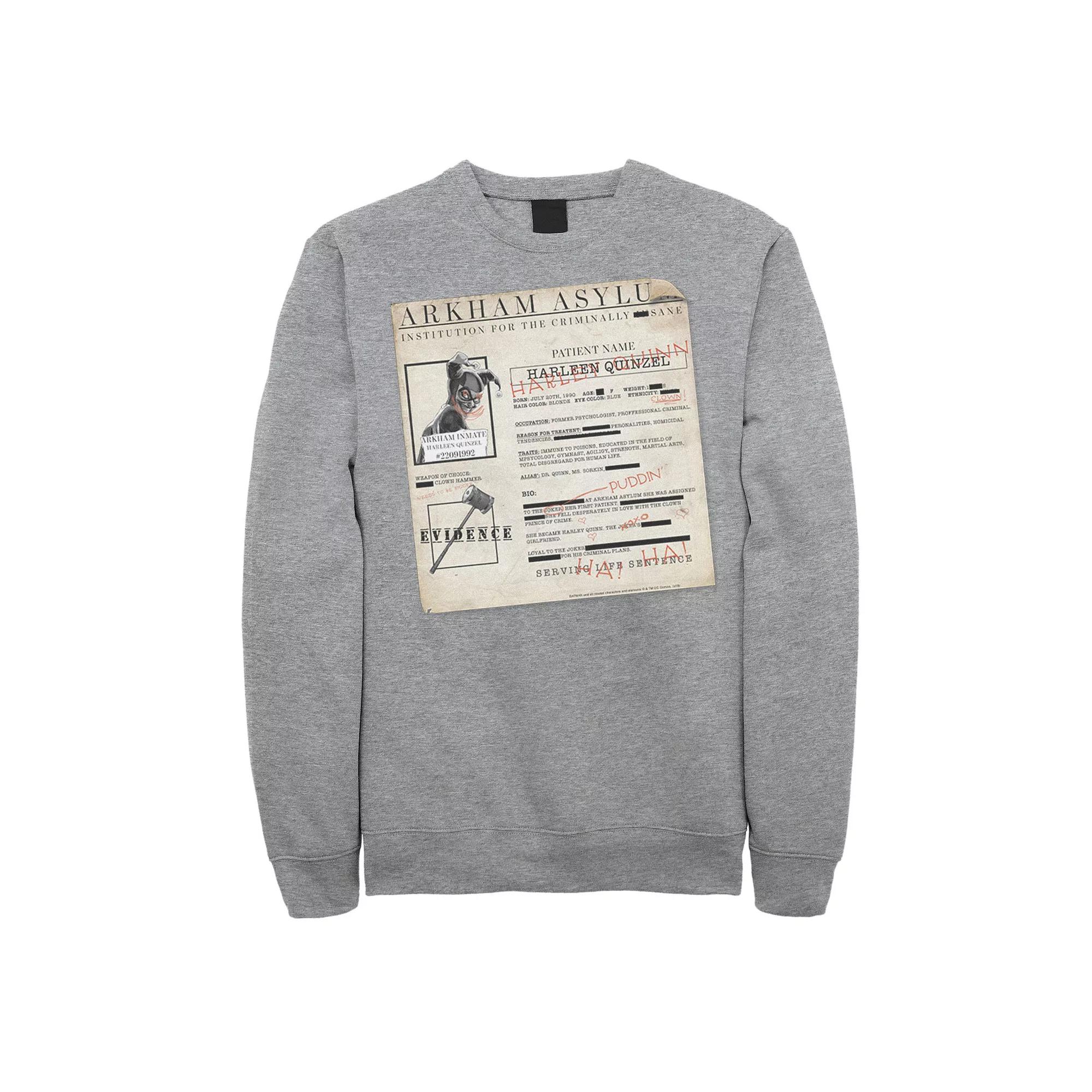 Men's Batman Harley Quinn Akham Asylum Records Sweatshirt,  Product Image