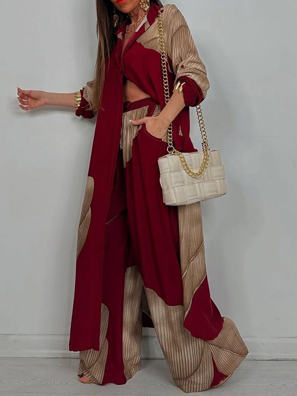 High Waisted Wide Leg Drawstring Elasticity Floral Printed Split-Joint Pants Trousers Product Image