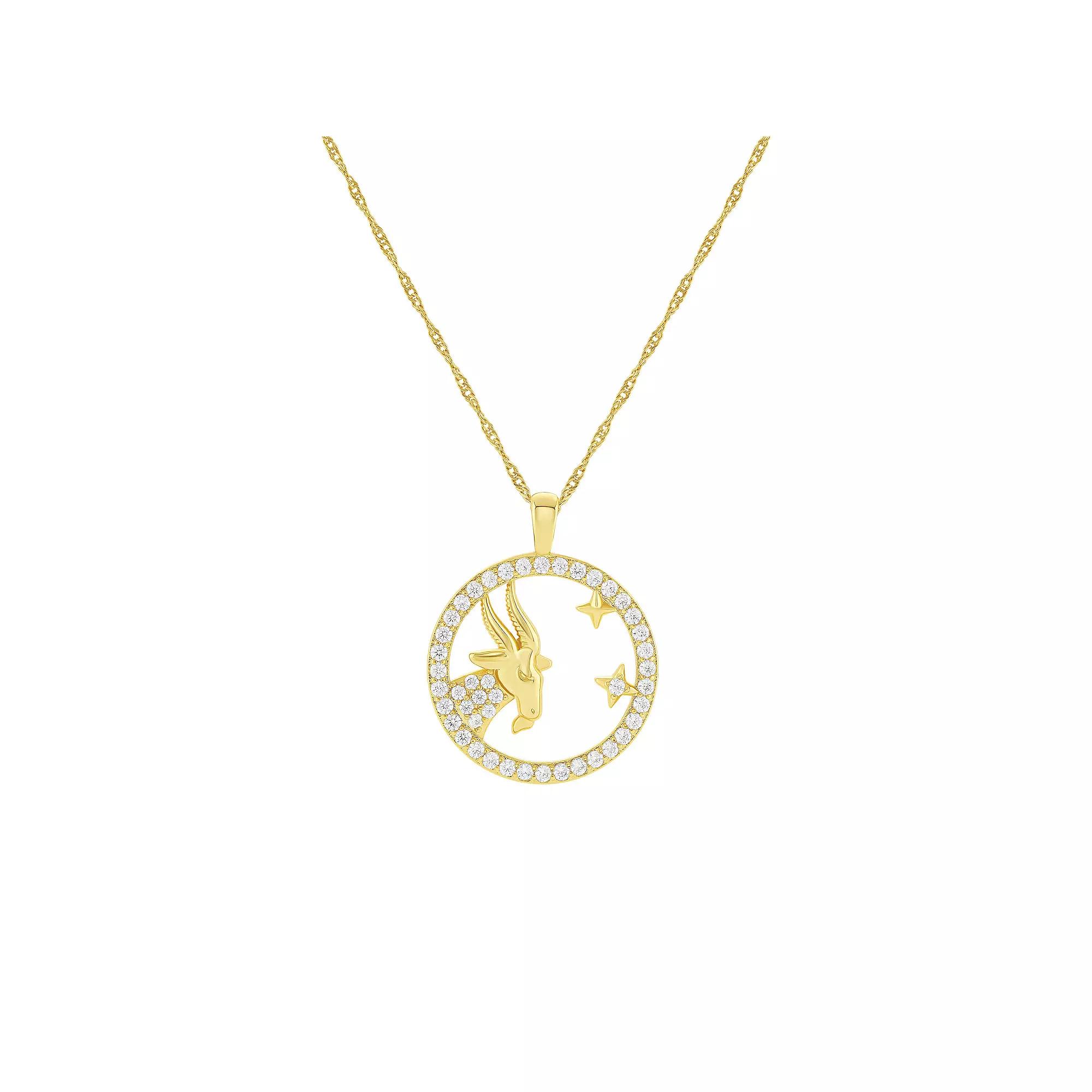 PRIMROSE 18k Gold Plated Cubic Zirconia Zodiac Coin Pendant Necklace, Women's, Size: 18", Capricorn Product Image