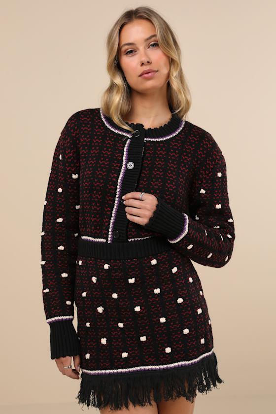 Cheli Black Multi Knit Cotton Fringe Mini Skirt Product Image