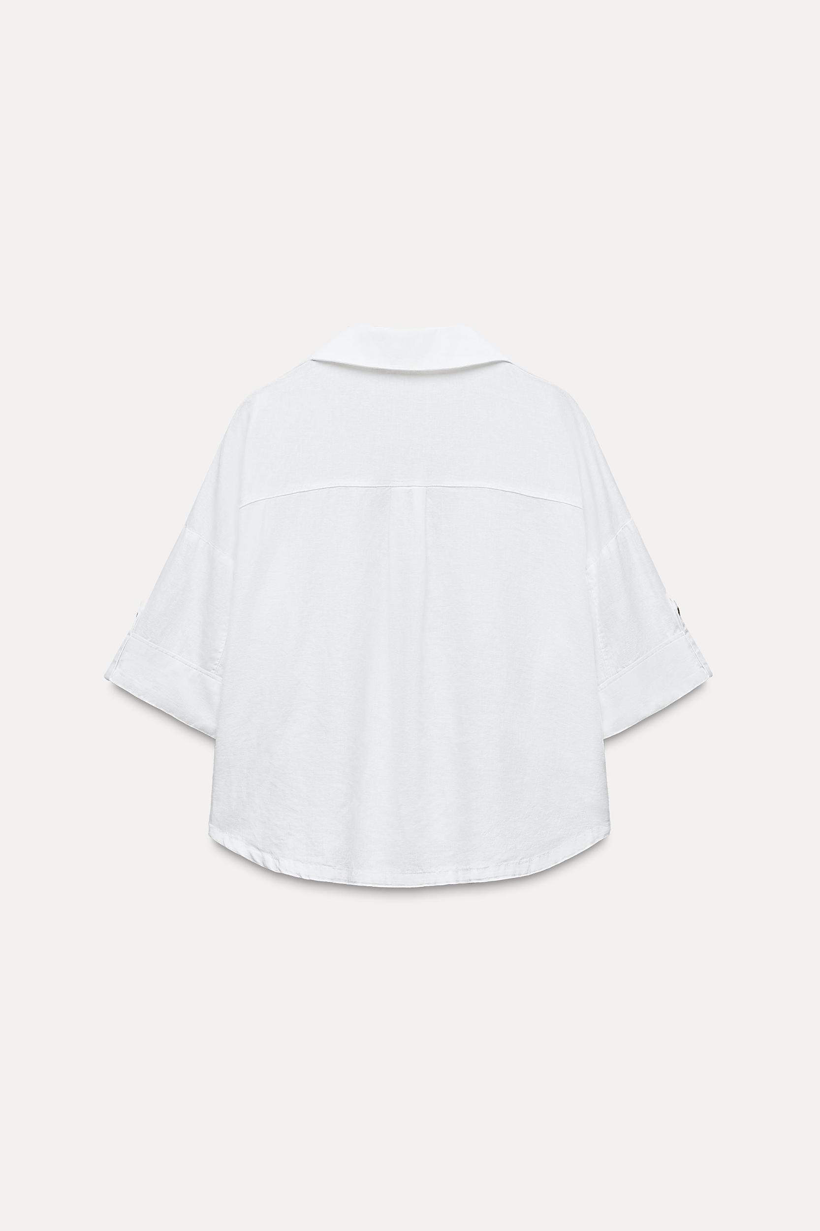 LINEN BLEND CROPPED SHIRT Product Image