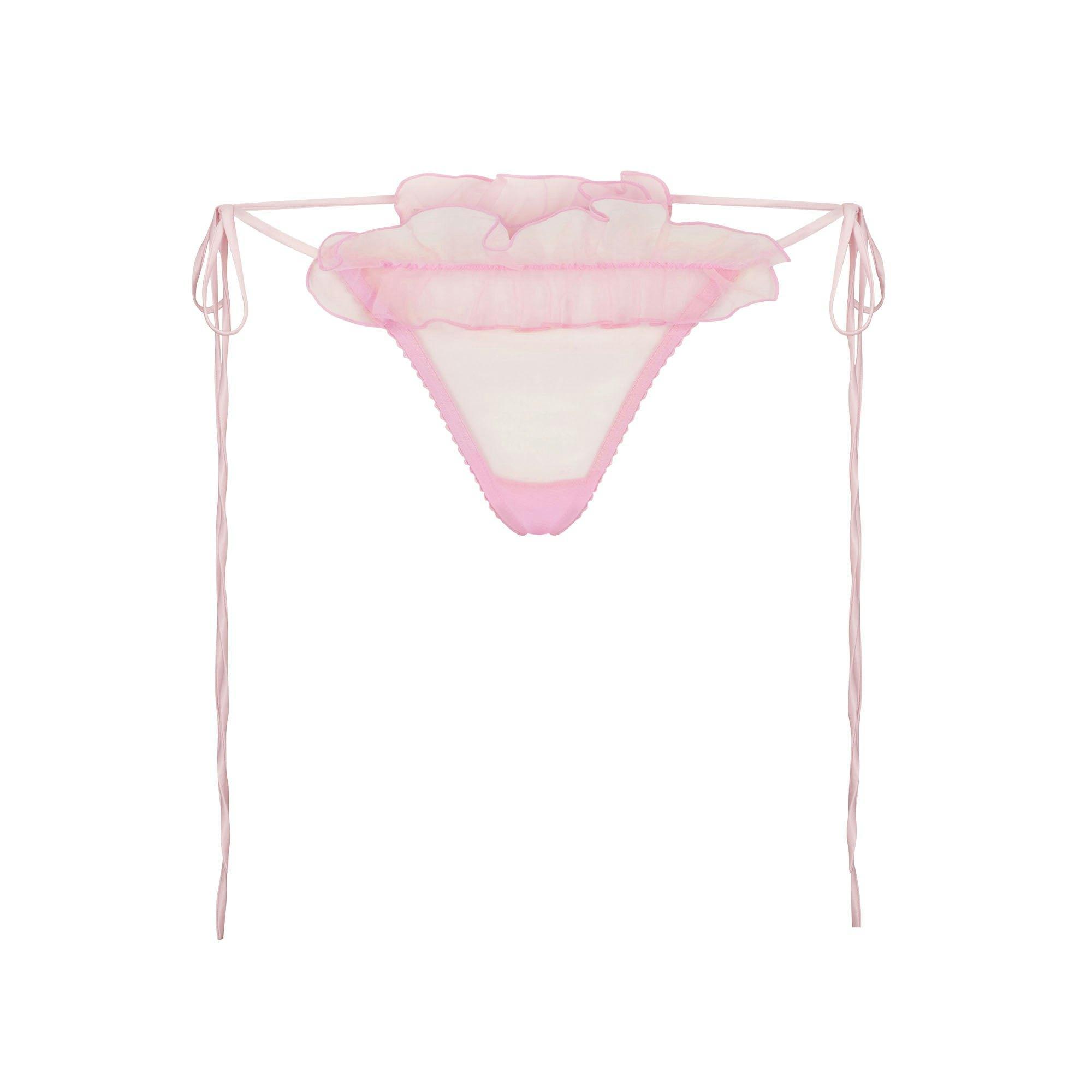 EMBROIDERED TULLE TIE BRALETTE AND THONG SET | BUBBLE GUM Product Image