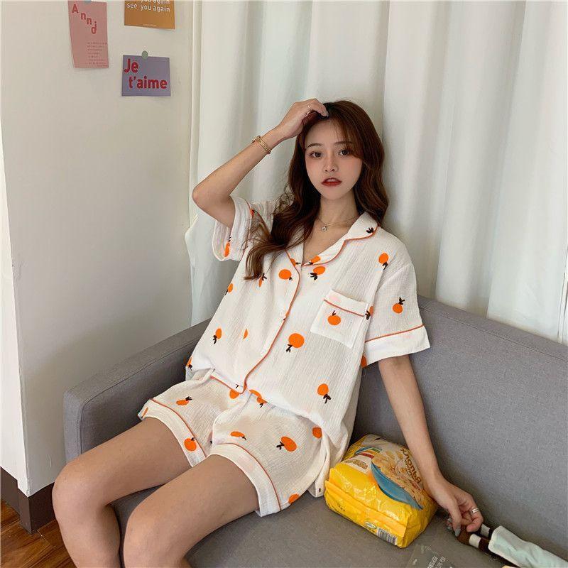 Pajama Set: Printed Short-Sleeve Top + Shorts Product Image