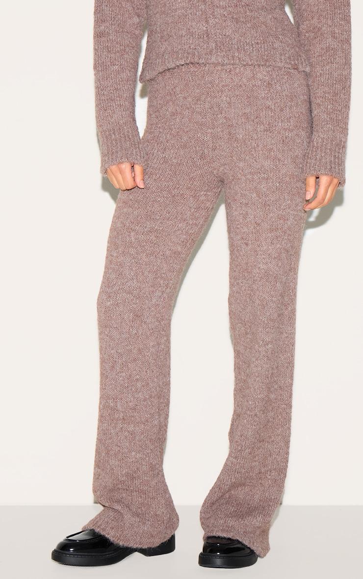 Petite Chocolate Knit High Waisted Flared Pants Product Image