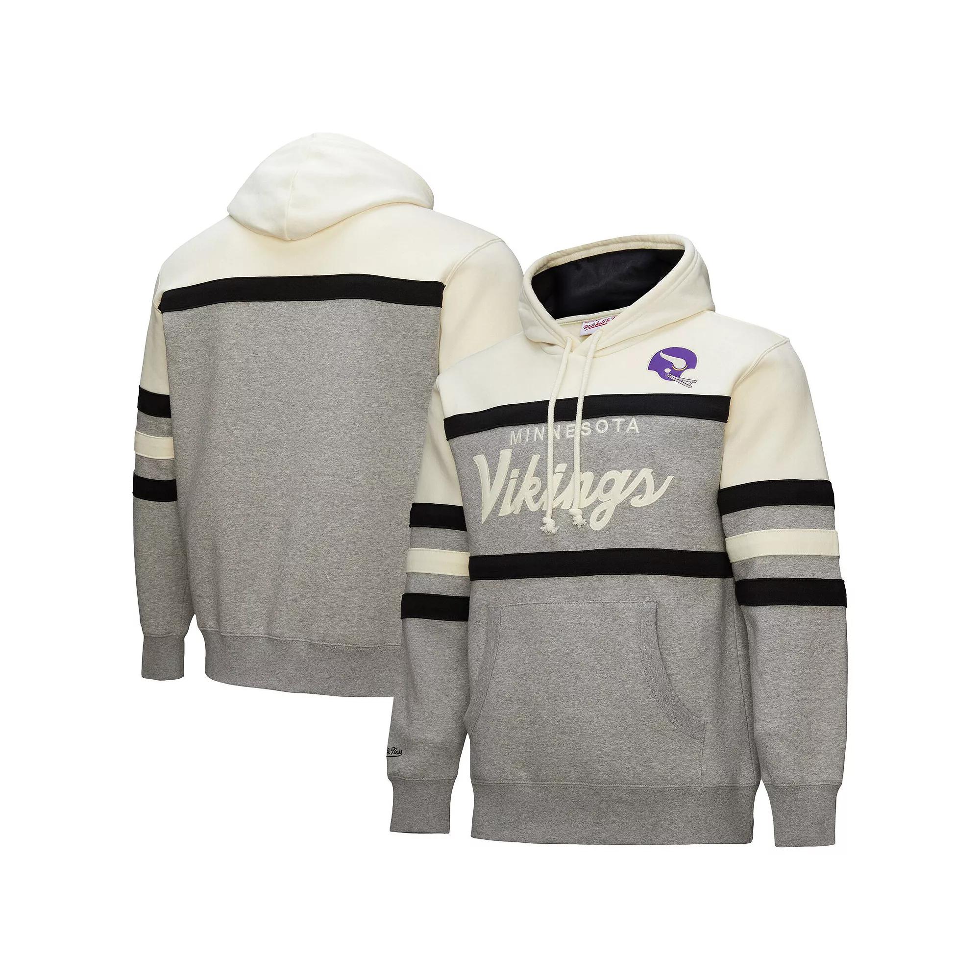 Men's Mitchell & Ness  Heather Gray Minnesota Vikings Head Coach Vintage Logo Pullover Hoodie, Size: 2XL, Grey Product Image