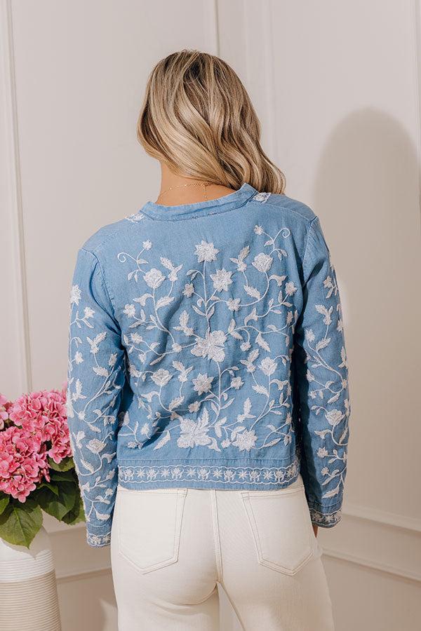 Free Flowing Floral Embroidered Chambray Top Product Image