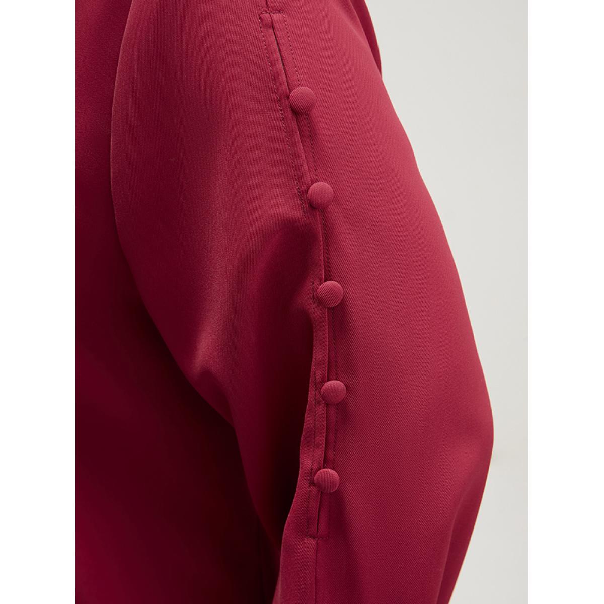 Plus Size Scarlet Solid Round Neck Button Detail Blouse Women Elegant Long Sleeve Round Neck Dailywear Blouses BloomChic 12/L Product Image