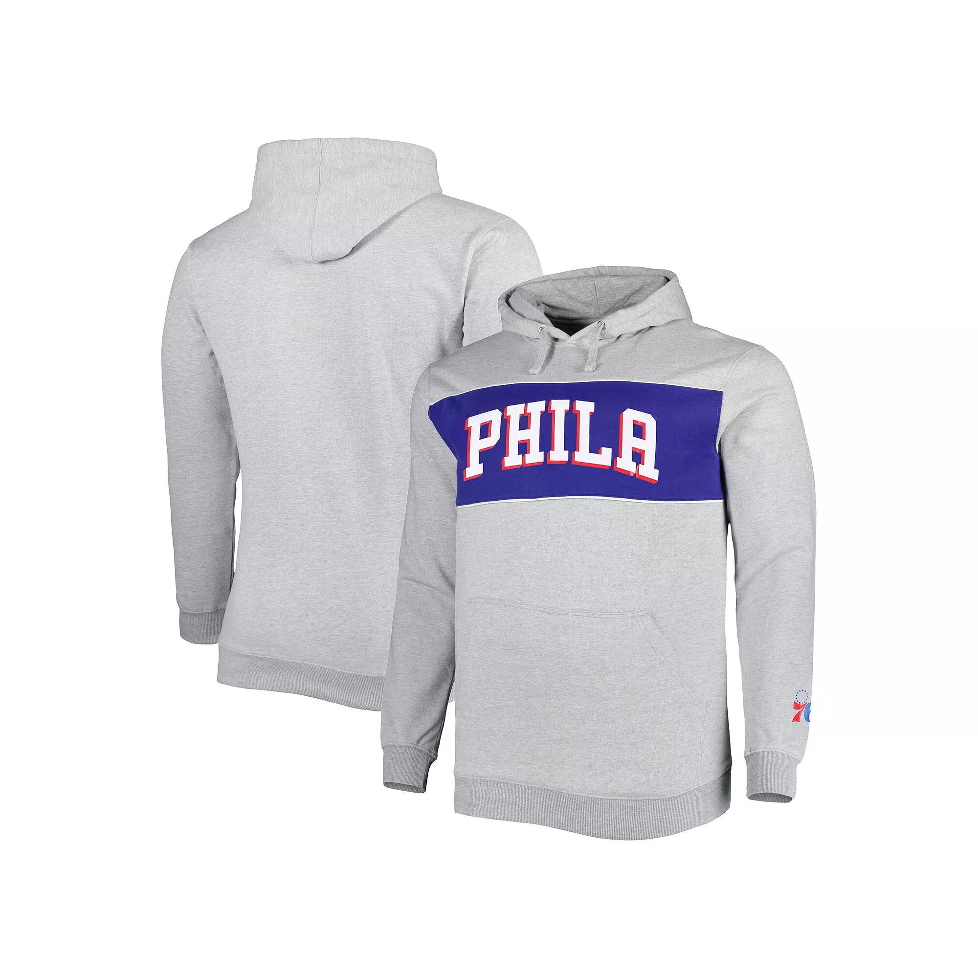 Men's Fanatics Branded Heather Gray Philadelphia 76ers Big & Tall Wordmark Pullover Hoodie,  Product Image