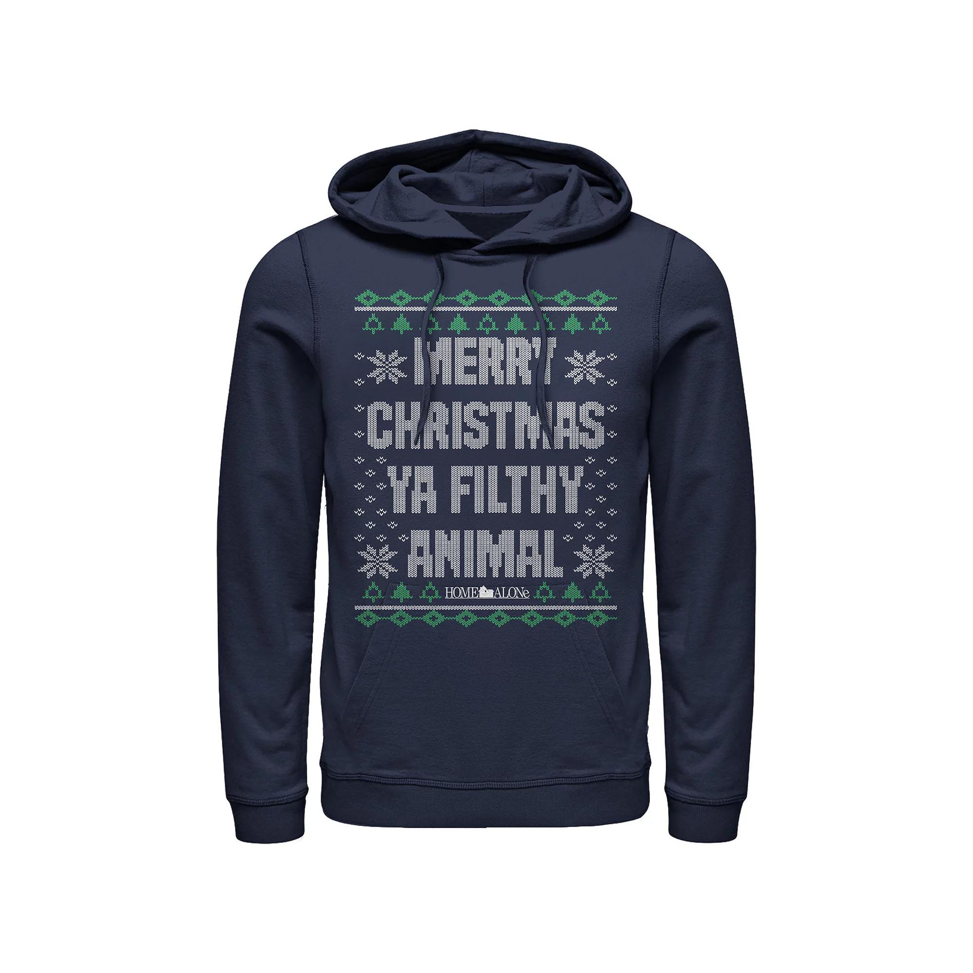 Big & Tall Home Alone Merry Christmas Ya Filthy Animal Sweater Graphic Hoodie, Men's,  Product Image
