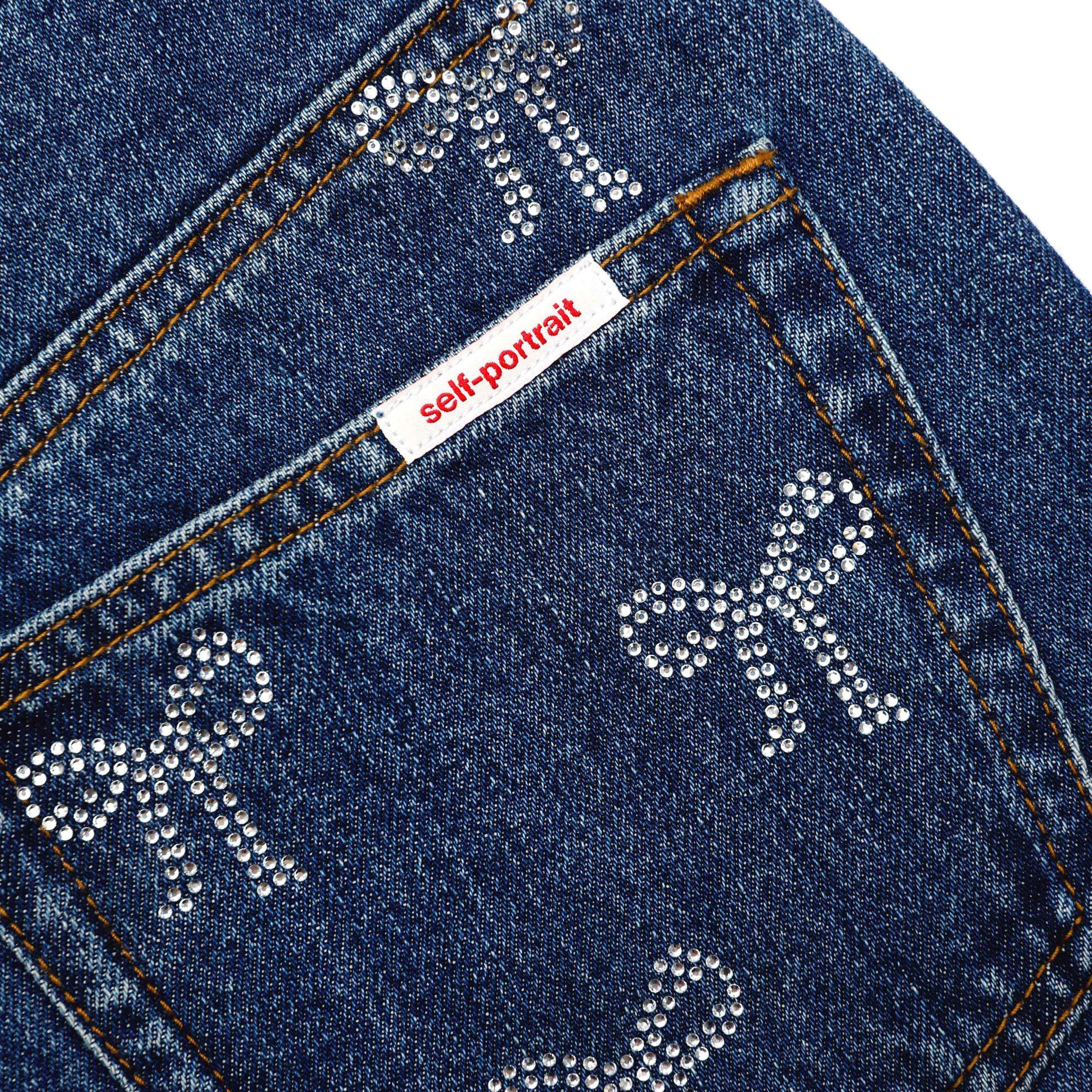 Rhinestone Bow Denim Jeans Product Image