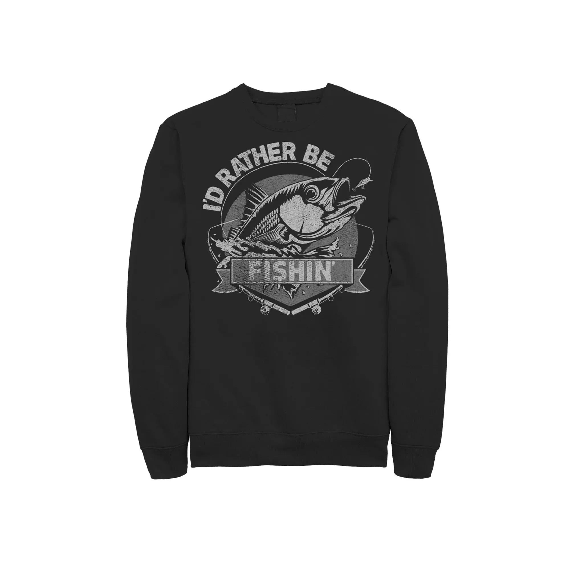 Men's I'd Rather Be Fishing Lime Green Fish About To Get Hooked Graphic Fleece,  Product Image