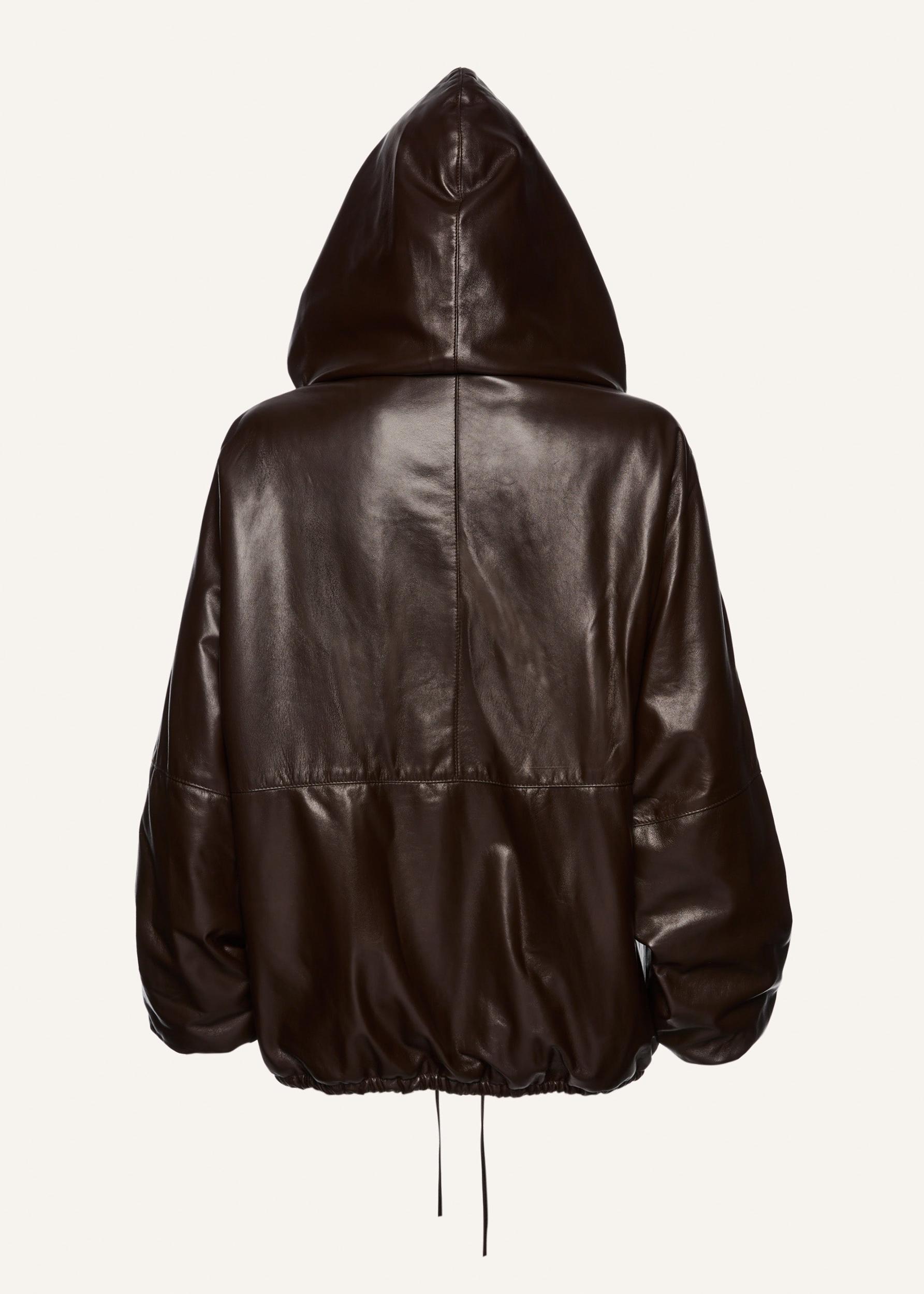Hooded zip-up jacket in brown leather Product Image