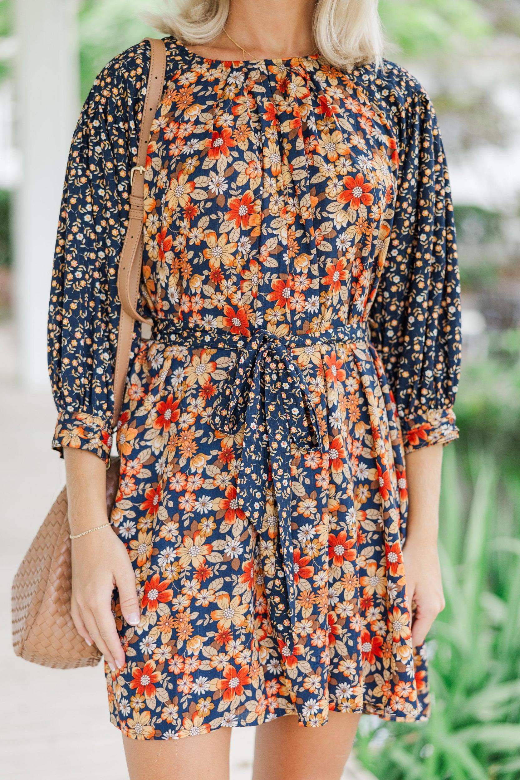 Go For It Navy Blue Ditsy Floral Dress Female Product Image