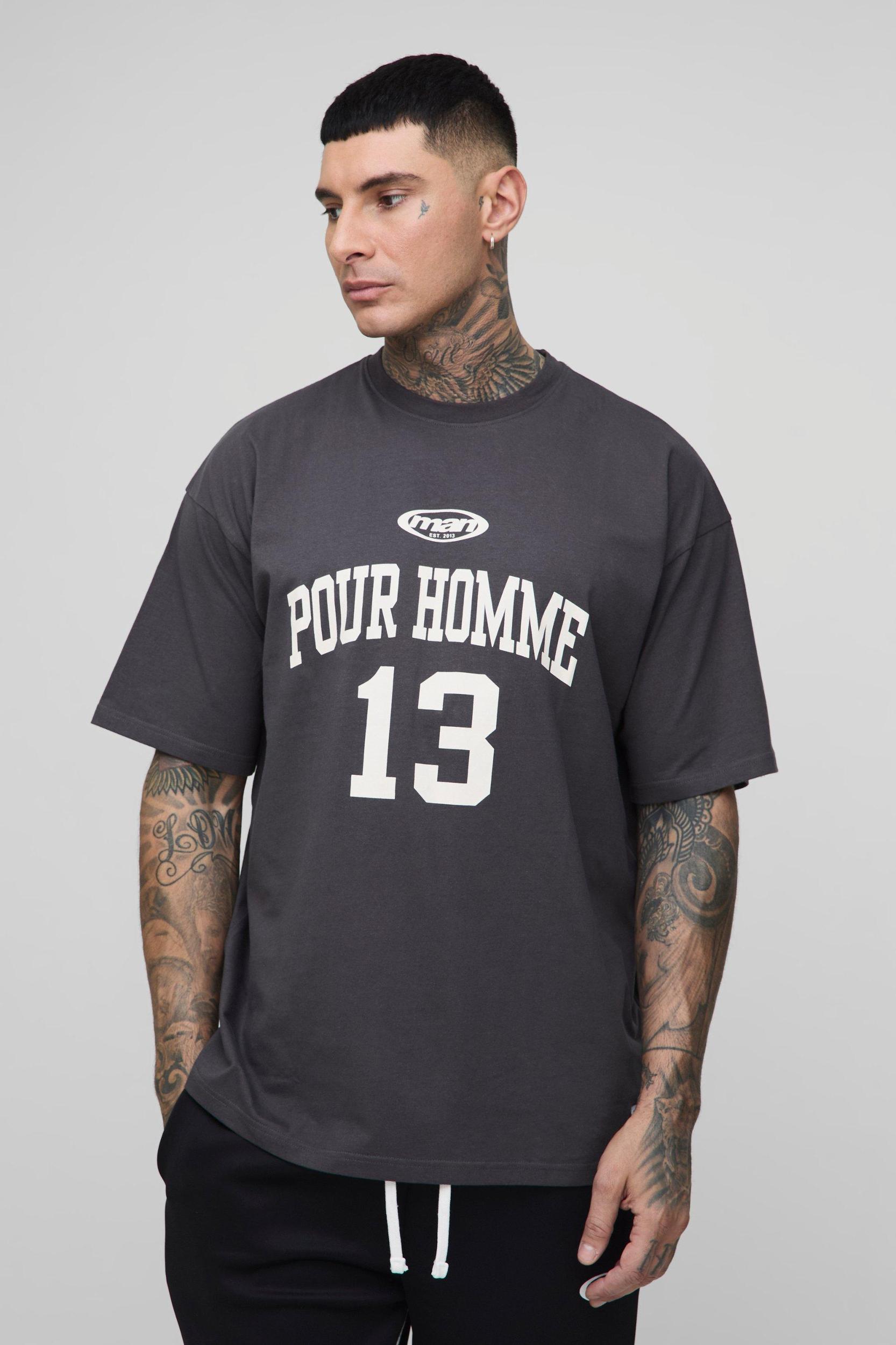 Tall Oversized Pour Homme Print T-Shirt | boohooMAN USA Product Image