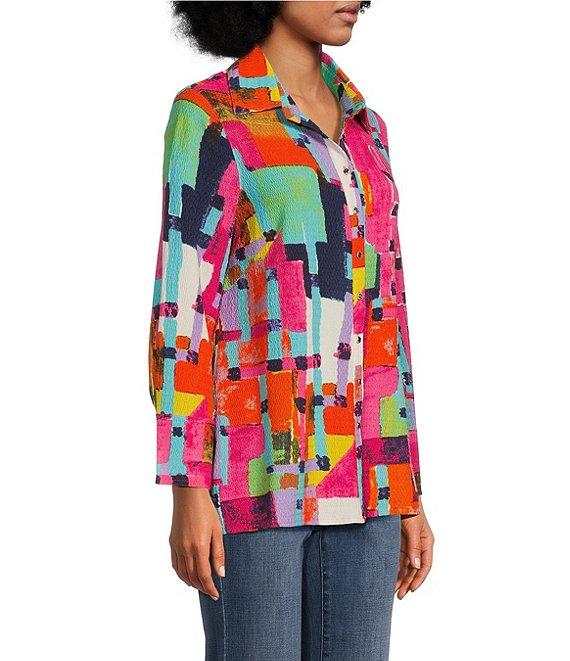 Calessa Textured Crinkle Long Sleeve Button Front Tunic Product Image